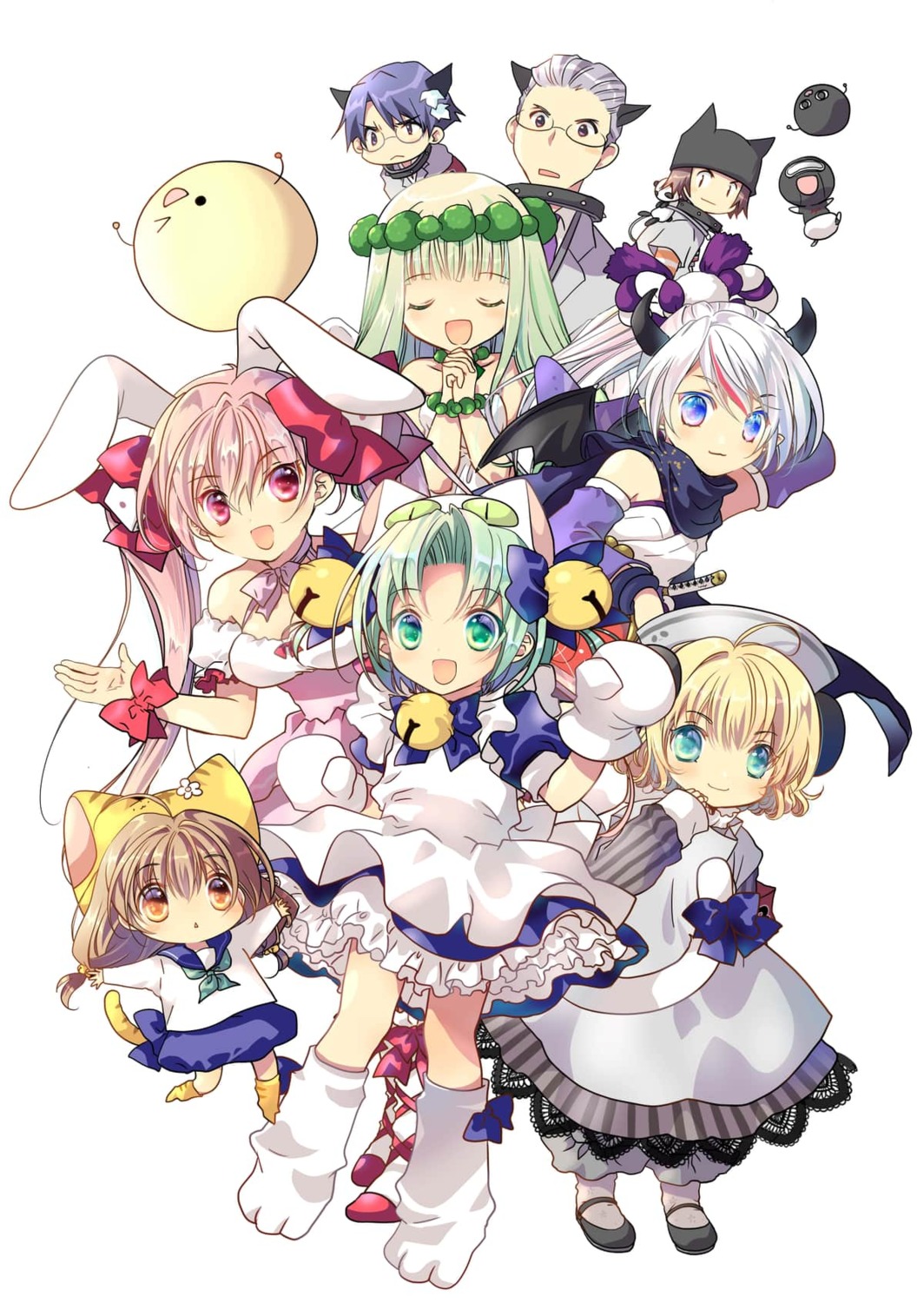 animal_ears bunny_ears bushi-chan chibi dejiko di_gi_charat horns koge_donbo maid megane nekomimi puchiko pyocola_analogue_iii rabi_en_rose seifuku sword tail wings