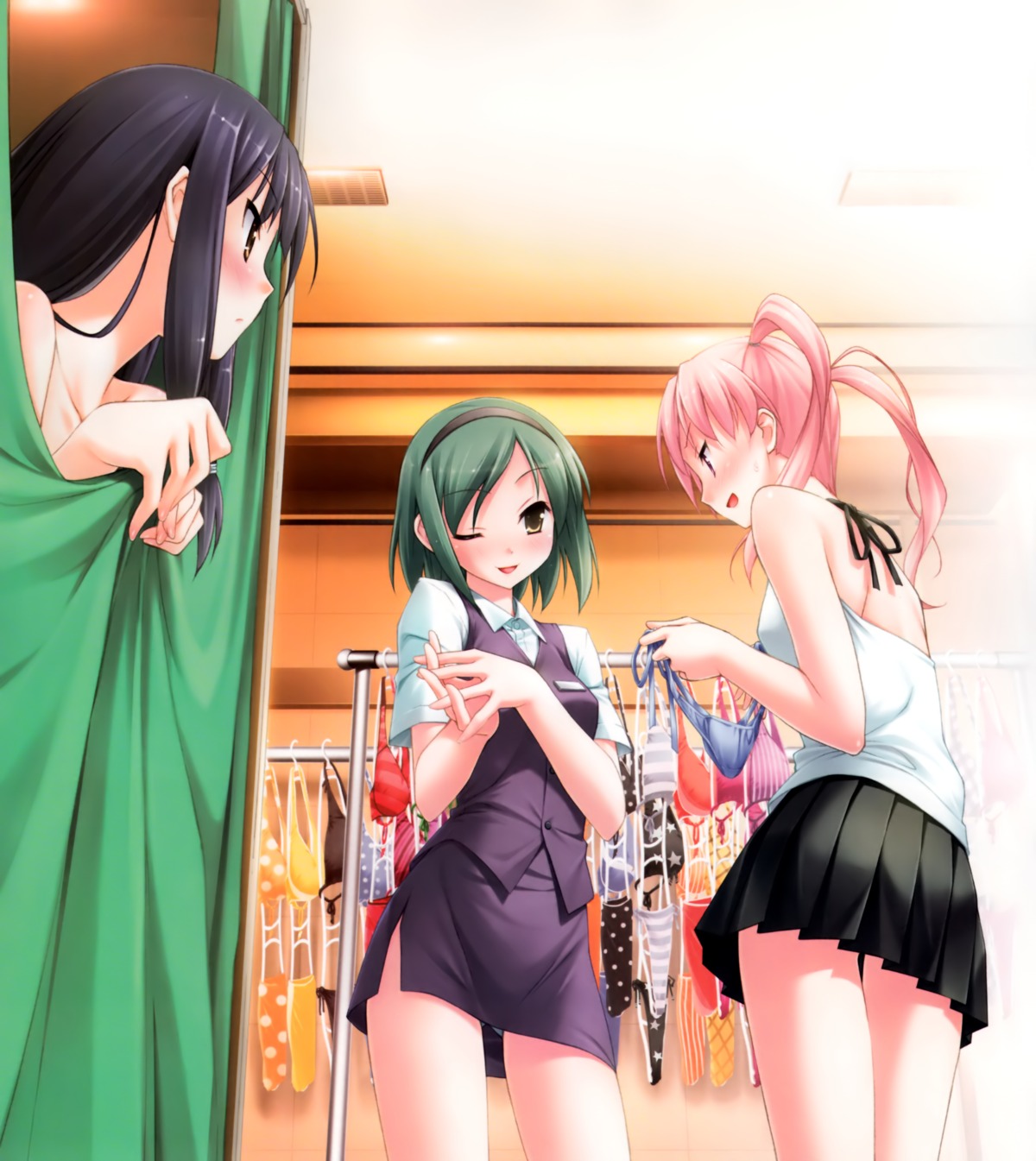 bikini cube kantoku katsuragi_chie natsu_no_ame pantsu sakurai_tomomi skirt_lift swimsuits topless