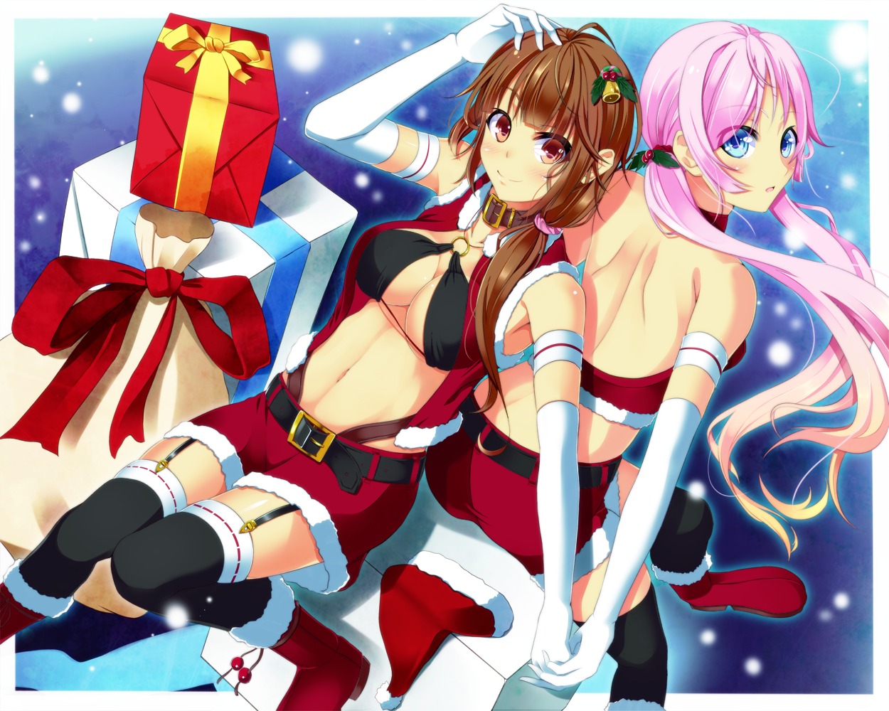 christmas cleavage kazane_kirito stockings thighhighs