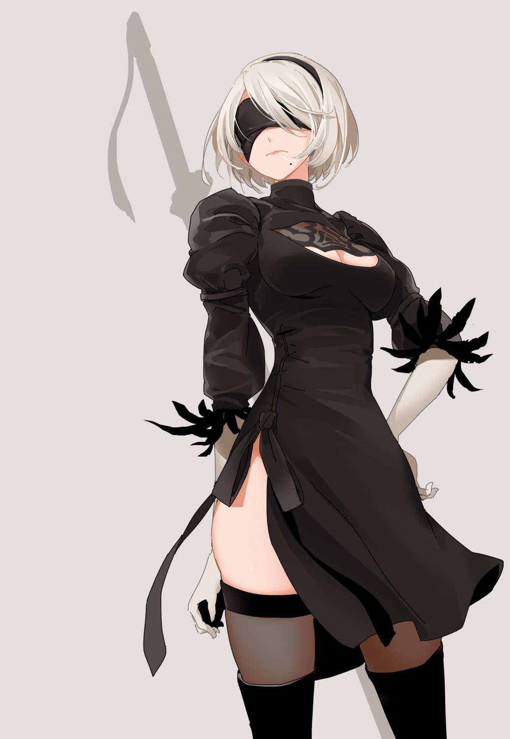 cleavage dress nier nier_automata sakura_sora sword thighhighs