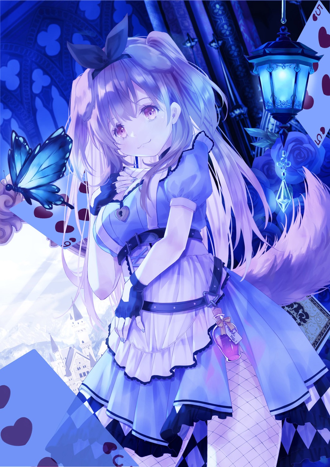 54hao alice alice_in_wonderland animal_ears cosplay fishnets hololive hololive_gamers inugami_korone inumimi pantyhose tail