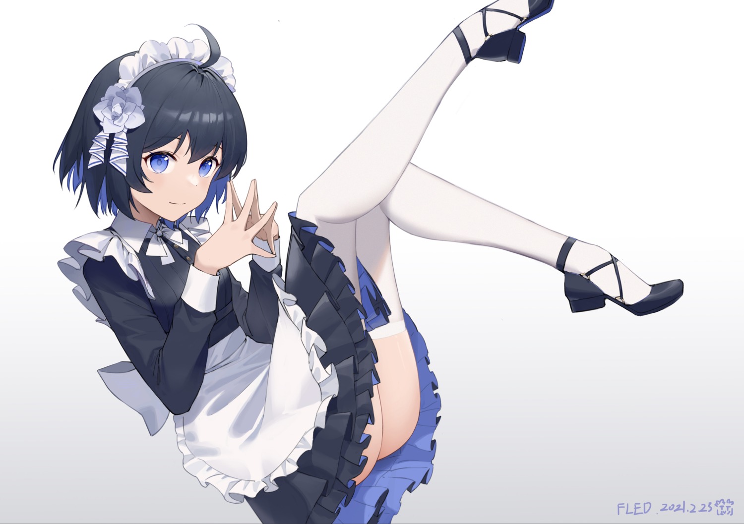 fled maid nopan skirt_lift thighhighs