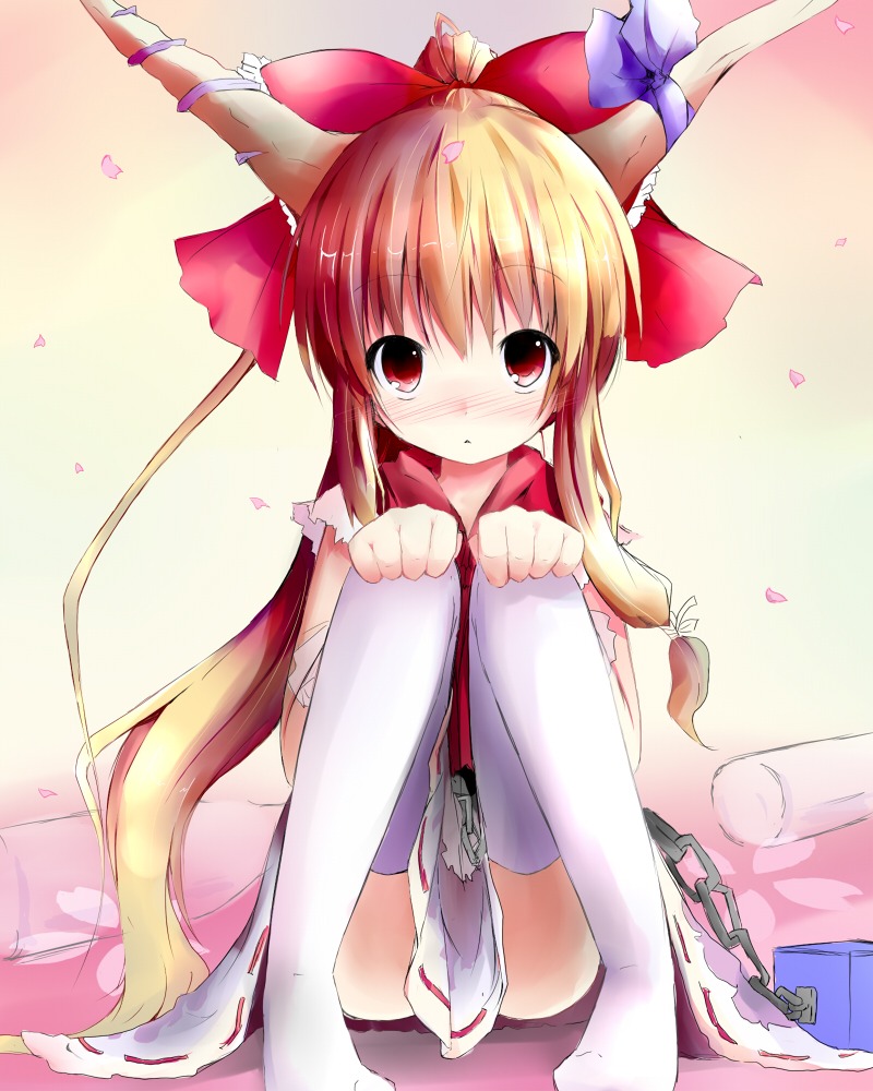 horns ibuki_suika shichinose thighhighs touhou