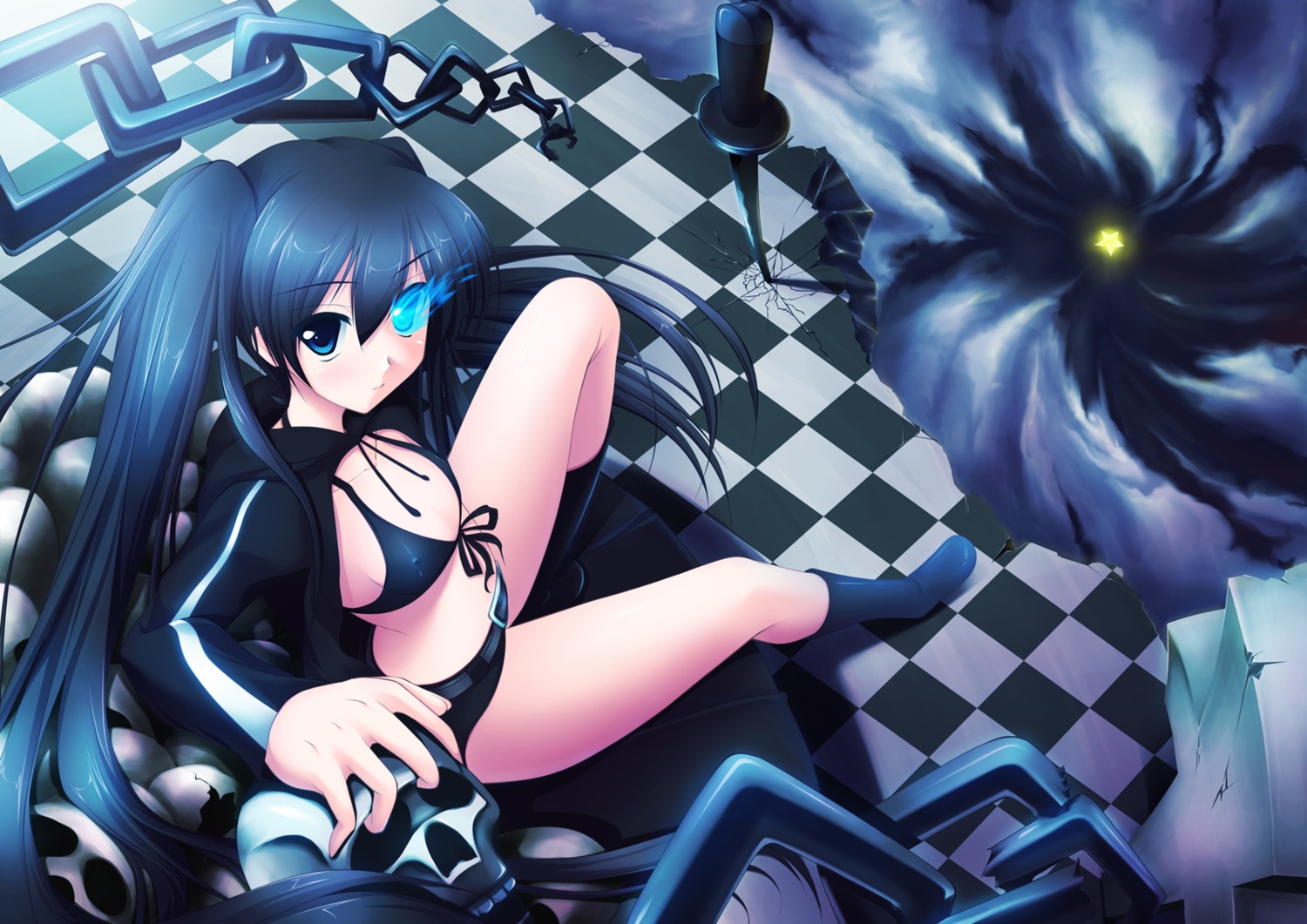 bikini_top black_rock_shooter black_rock_shooter_(character) erect_nipples swimsuits sword vocaloid yoru_kaze