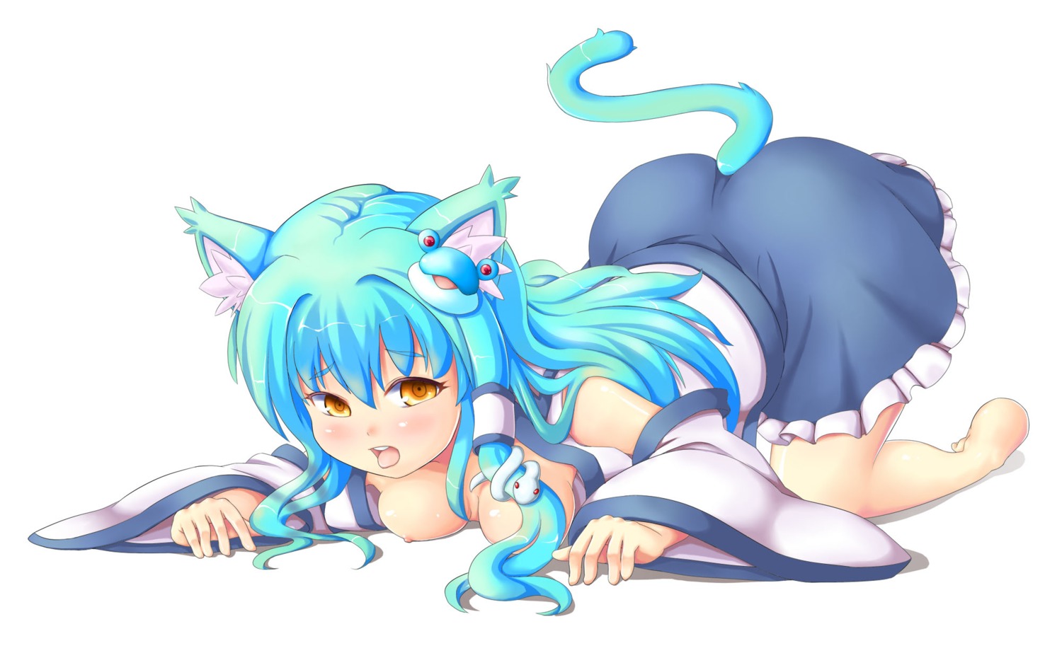 animal_ears breasts kochiya_sanae nekomimi nipples sipu tail touhou