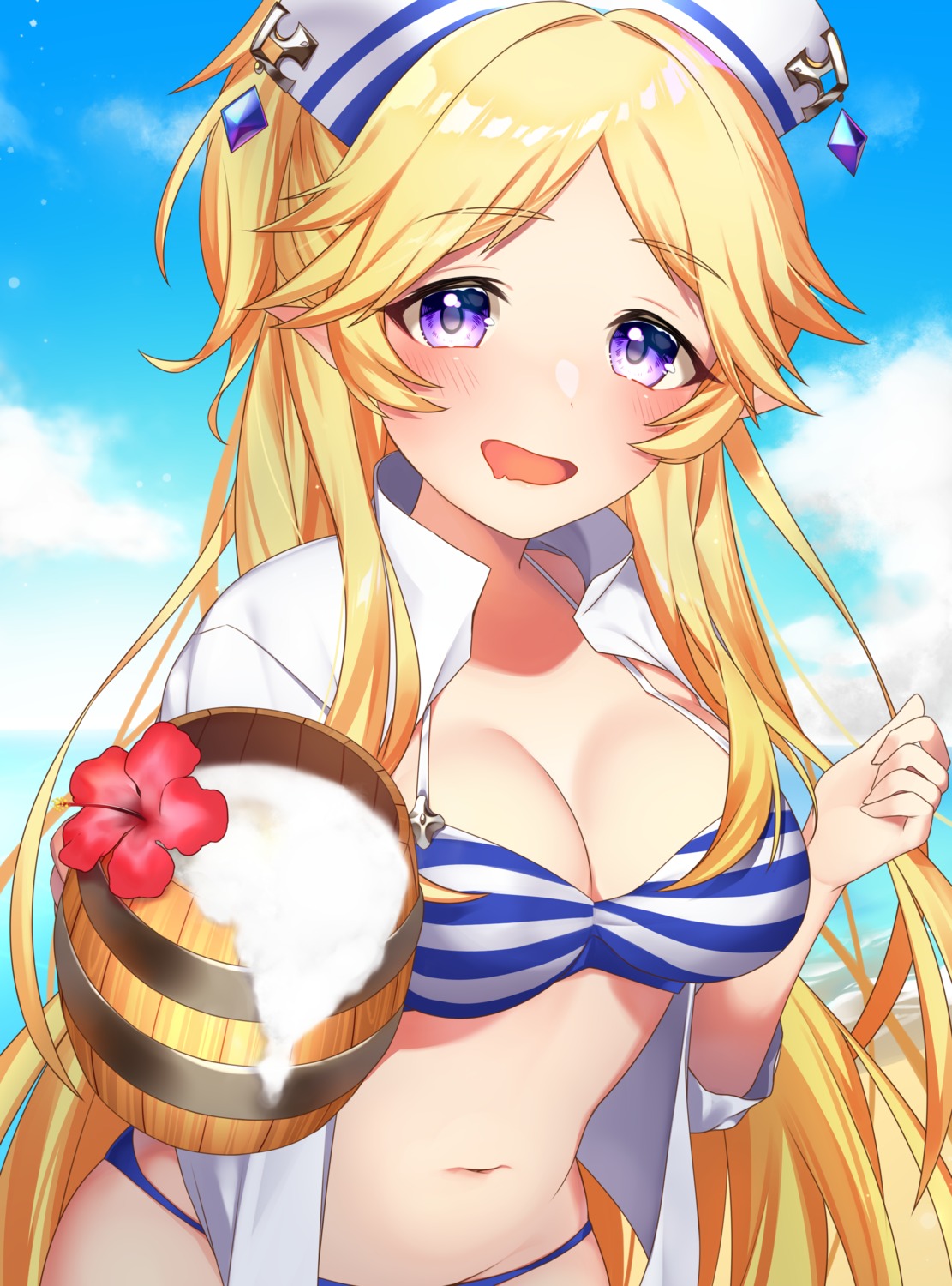 ayase_yukari bikini cleavage ken_pyatsu open_shirt princess_connect princess_connect!_re:dive swimsuits