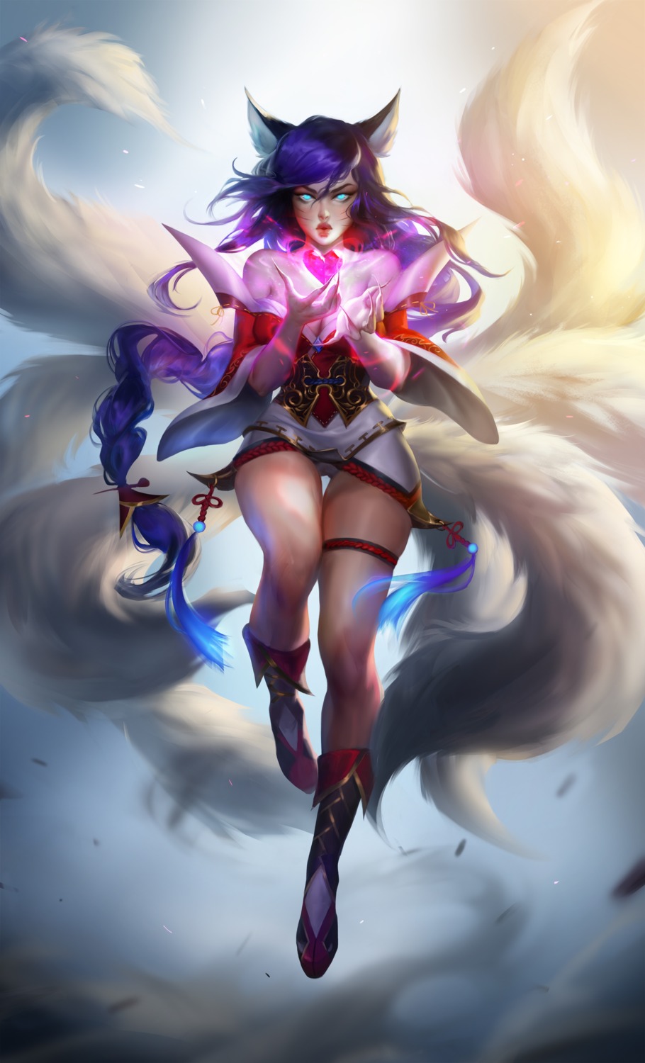 ahri animal_ears asian_clothes daryakozh garter kitsune league_of_legends no_bra tail