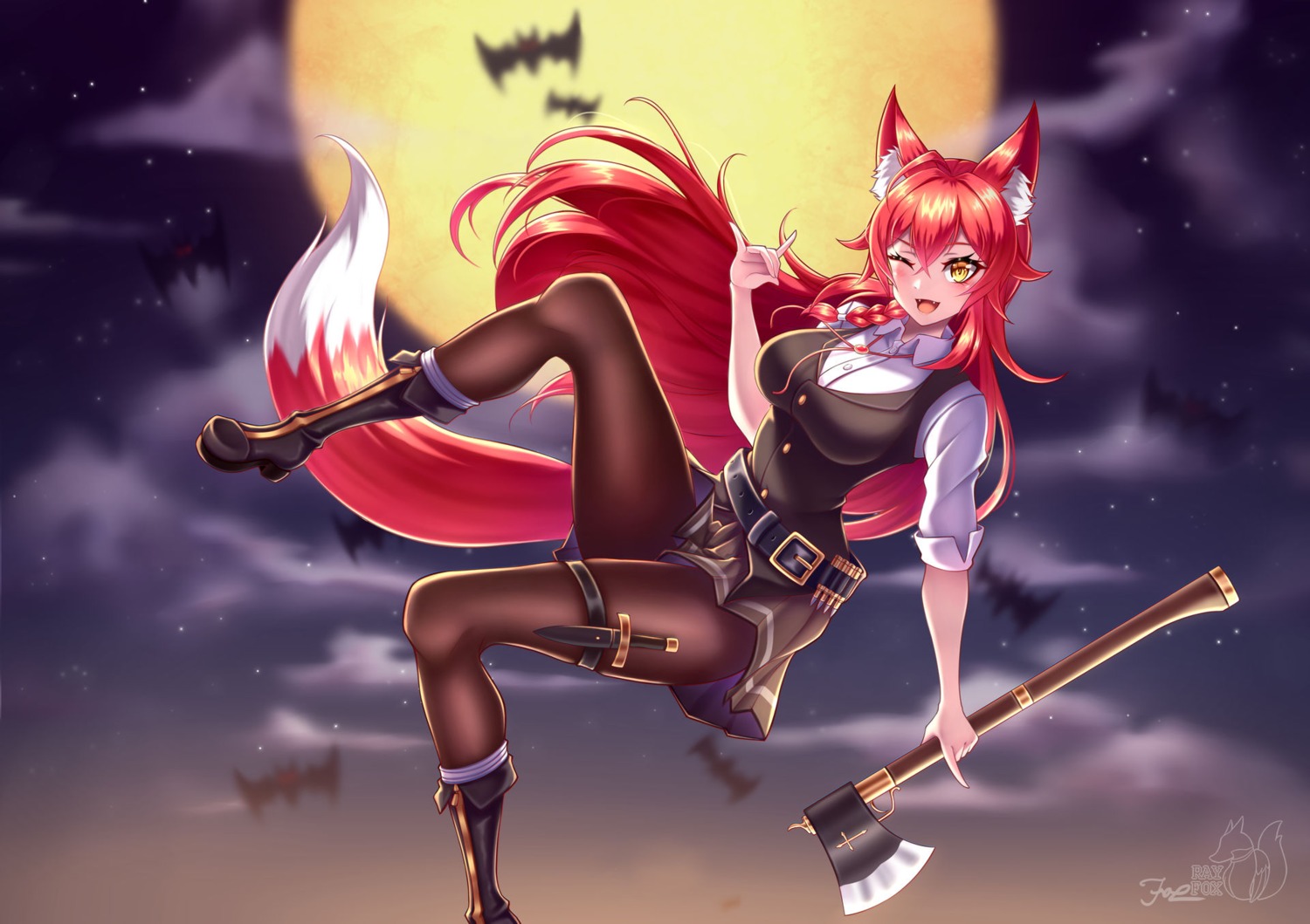 animal_ears garter halloween kitsune pantyhose ray_fox tail weapon