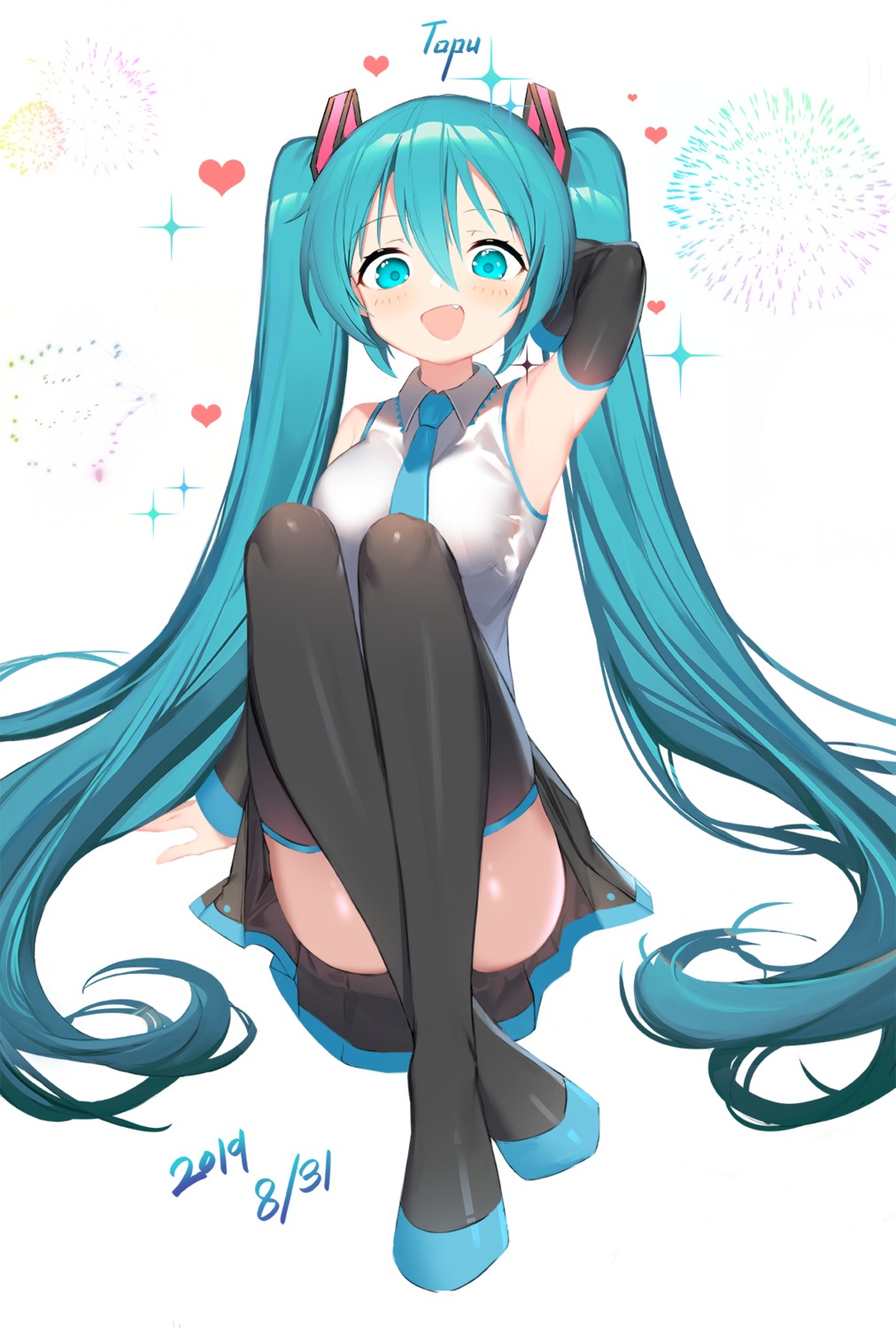 hatsune_miku skirt_lift thighhighs topu vocaloid