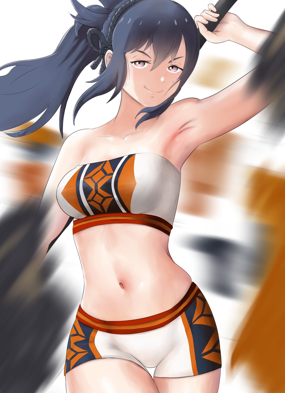 bike_shorts cianter fire_emblem fire_emblem_if no_bra oboro_(fire_emblem) weapon