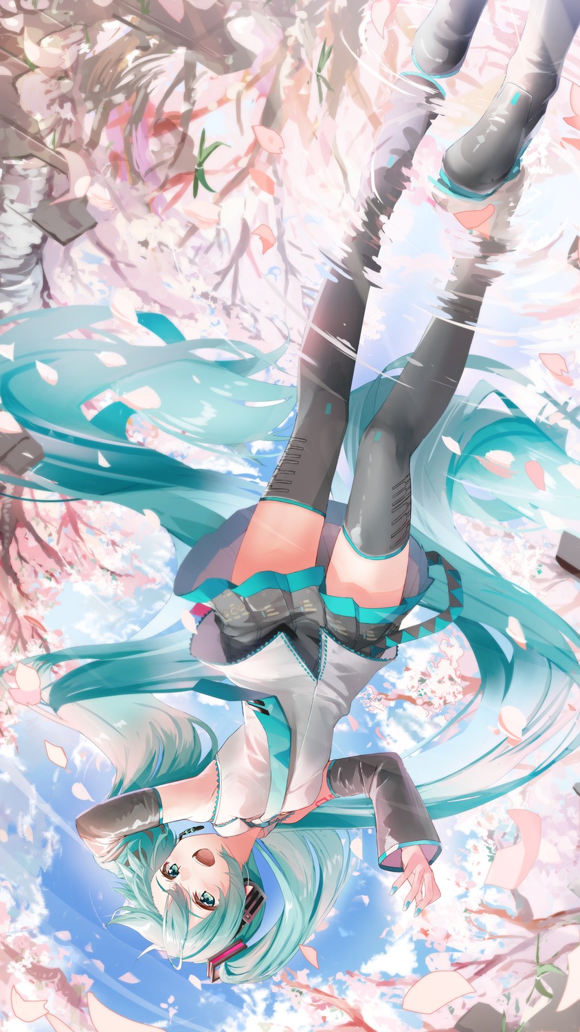 daidou_(demitasse) hatsune_miku headphones thighhighs vocaloid