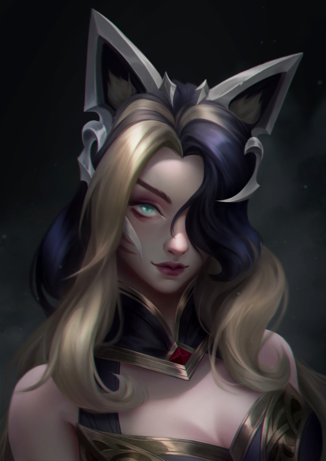 ahri animal_ears armor cleavage kitsune league_of_legends tagme