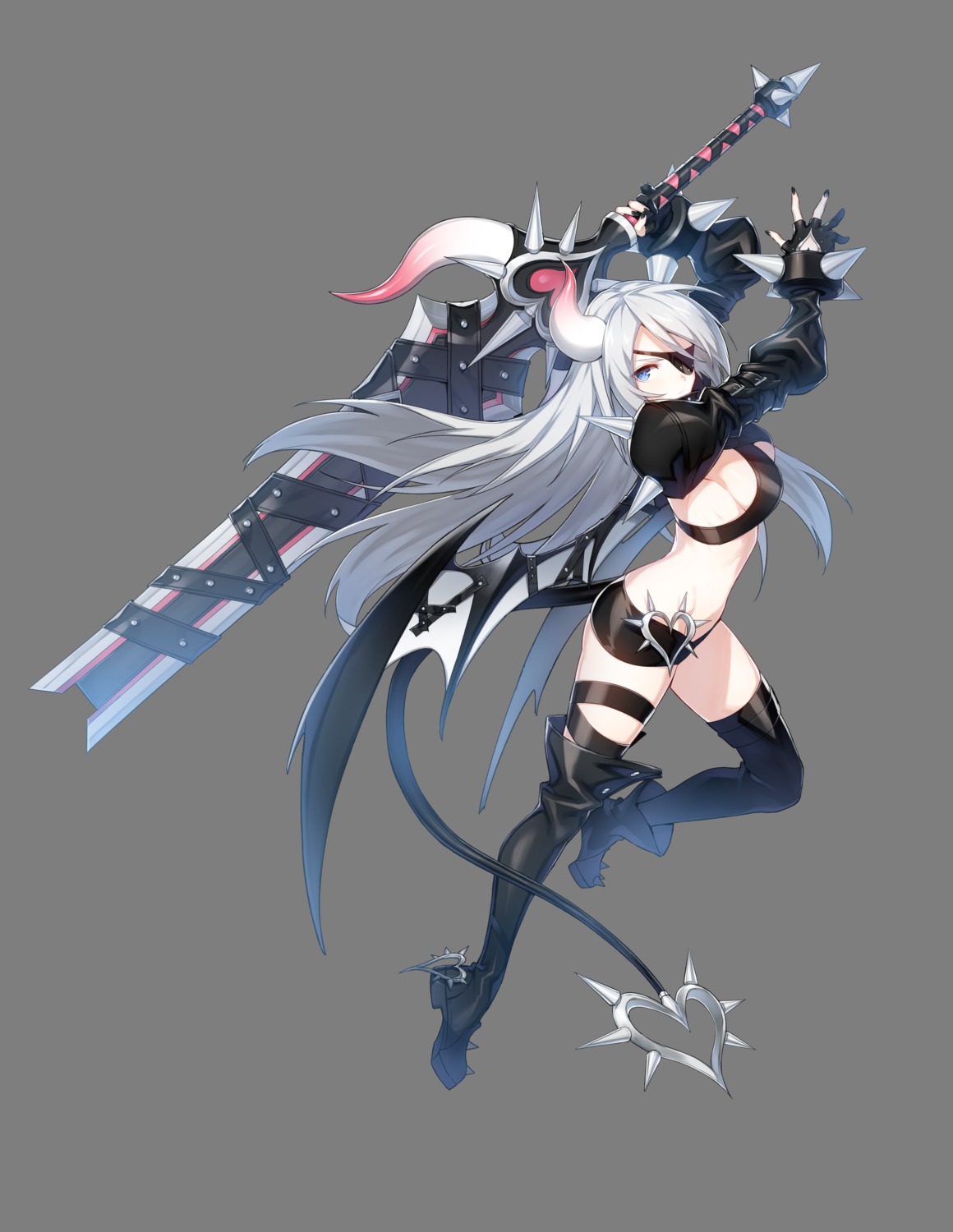 armor closers eyepatch heels horns red_star_alliance sword tail thighhighs transparent_png violet_(closers) weapon wings
