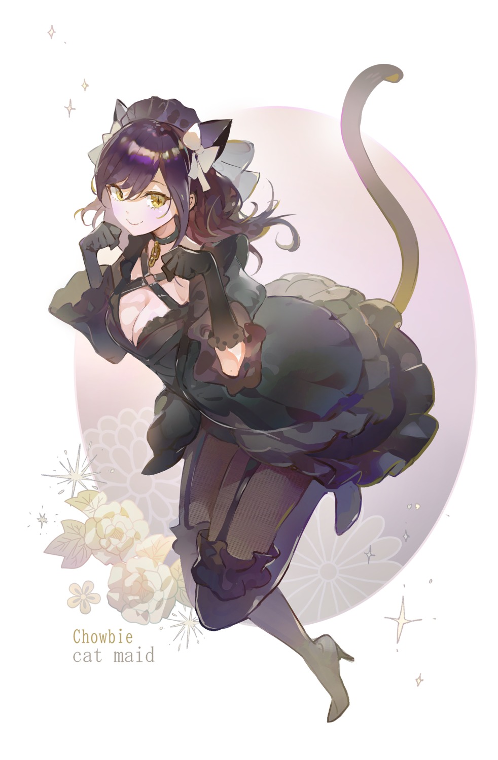 a2ki animal_ears cleavage heels maid nekomimi pantyhose skirt_lift stockings tail thighhighs