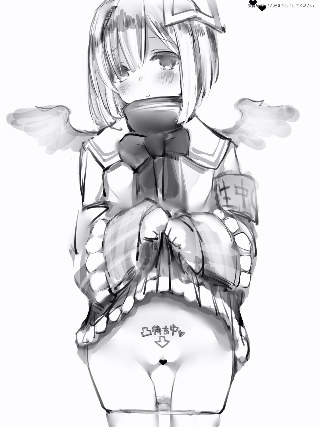 amane_kanata angel censored hololive loli monochrome nanashi_(nlo74593630) pantsu panty_pull pussy sketch skirt_lift wings