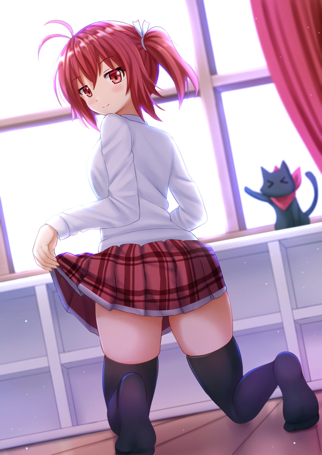 feet kazenokaze neko seifuku skirt_lift thighhighs