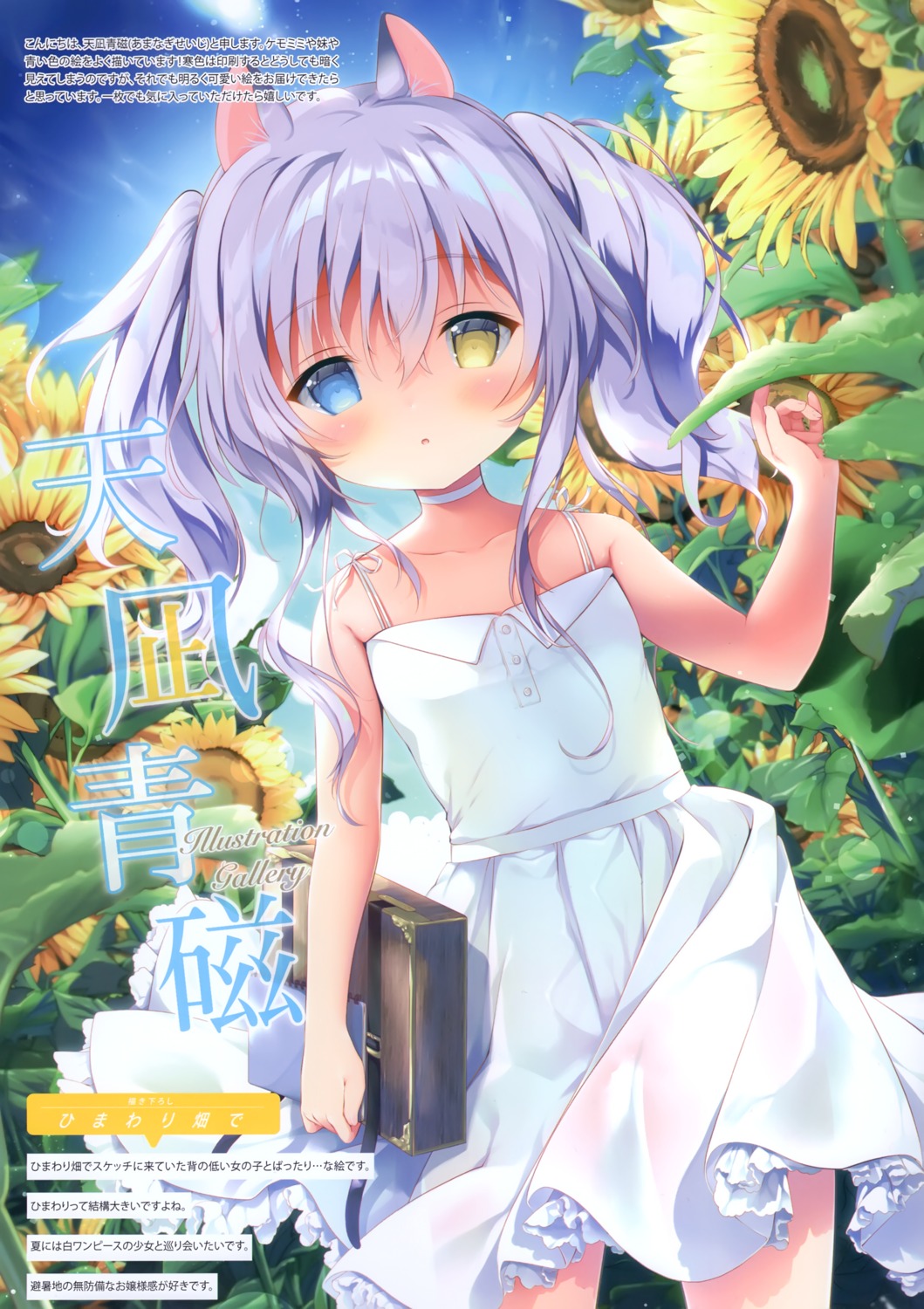 amanagi_seiji animal_ears dress heterochromia see_through skirt_lift summer_dress