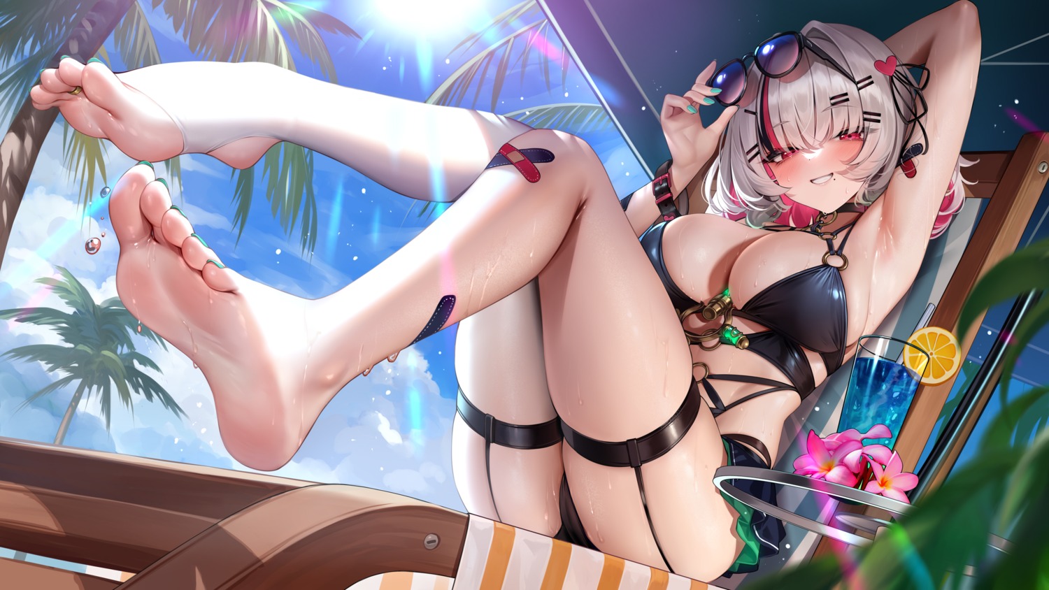 arina_(resonance_solstice) bandaid bikini cameltoe feet garter megane meion resonance_solstice stockings swimsuits thighhighs wallpaper wet