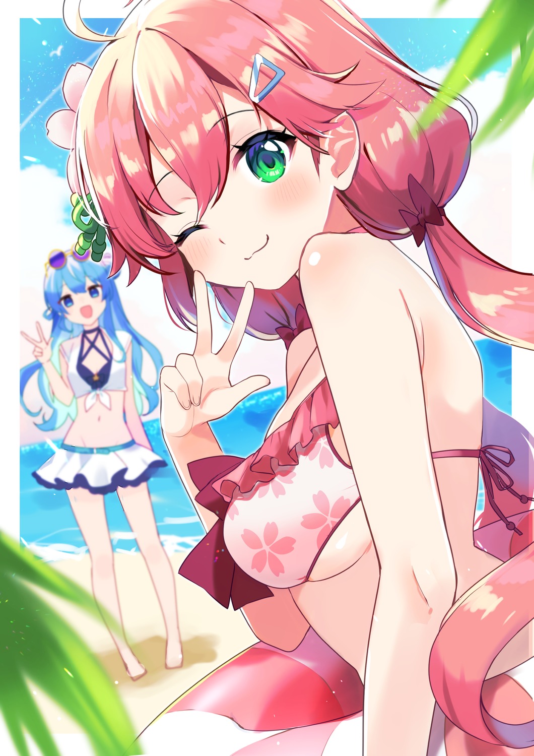 bikini hololive hoshimachi_suisei megane sakura_miko shinomiya_shino_(sinosino141) swimsuits