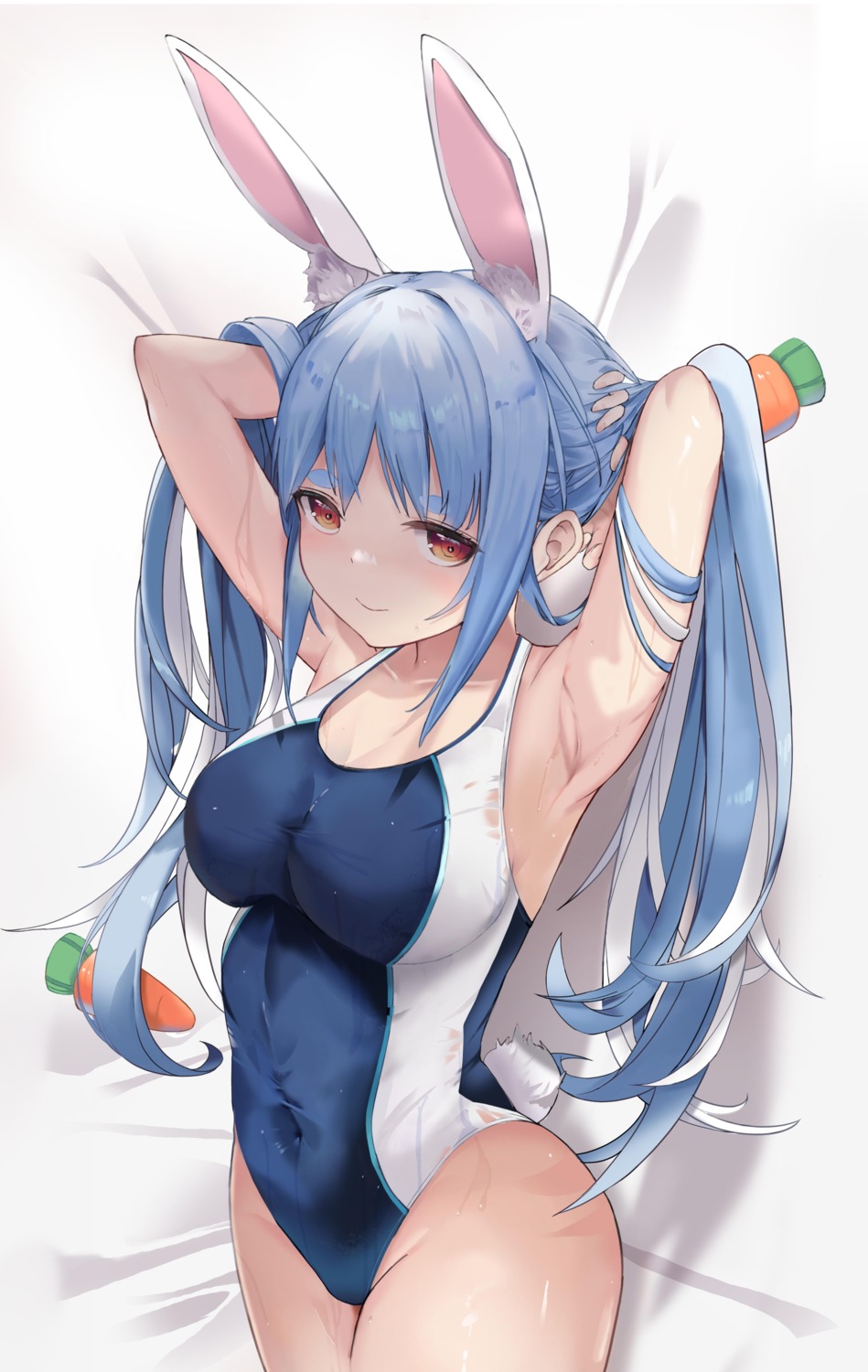 animal_ears bunny_ears hololive na_(estrn) see_through swimsuits tail usada_pekora wet_clothes