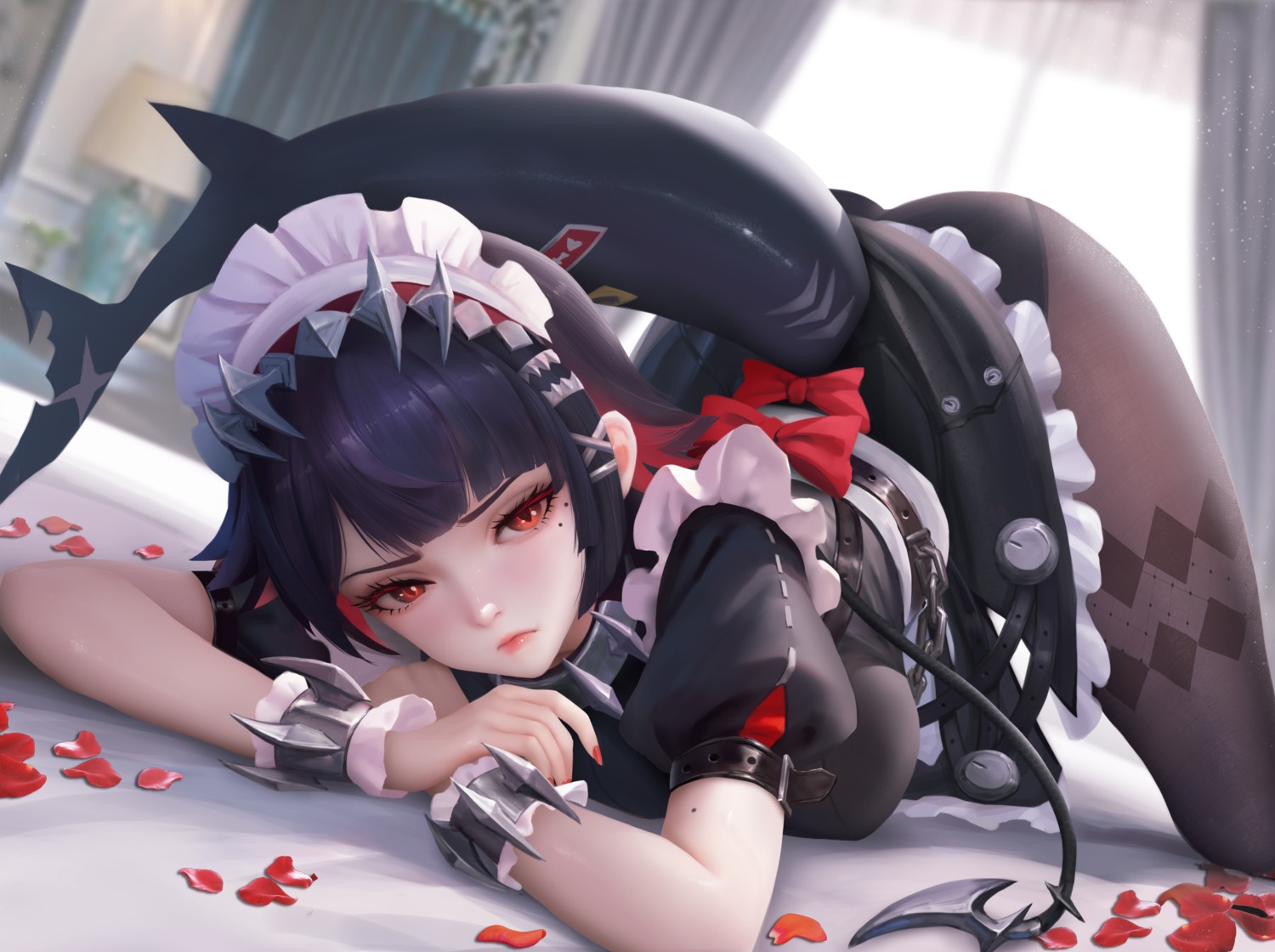 ellen_joe maid pantsu pantyhose skirt_lift tagme tail zenless_zone_zero