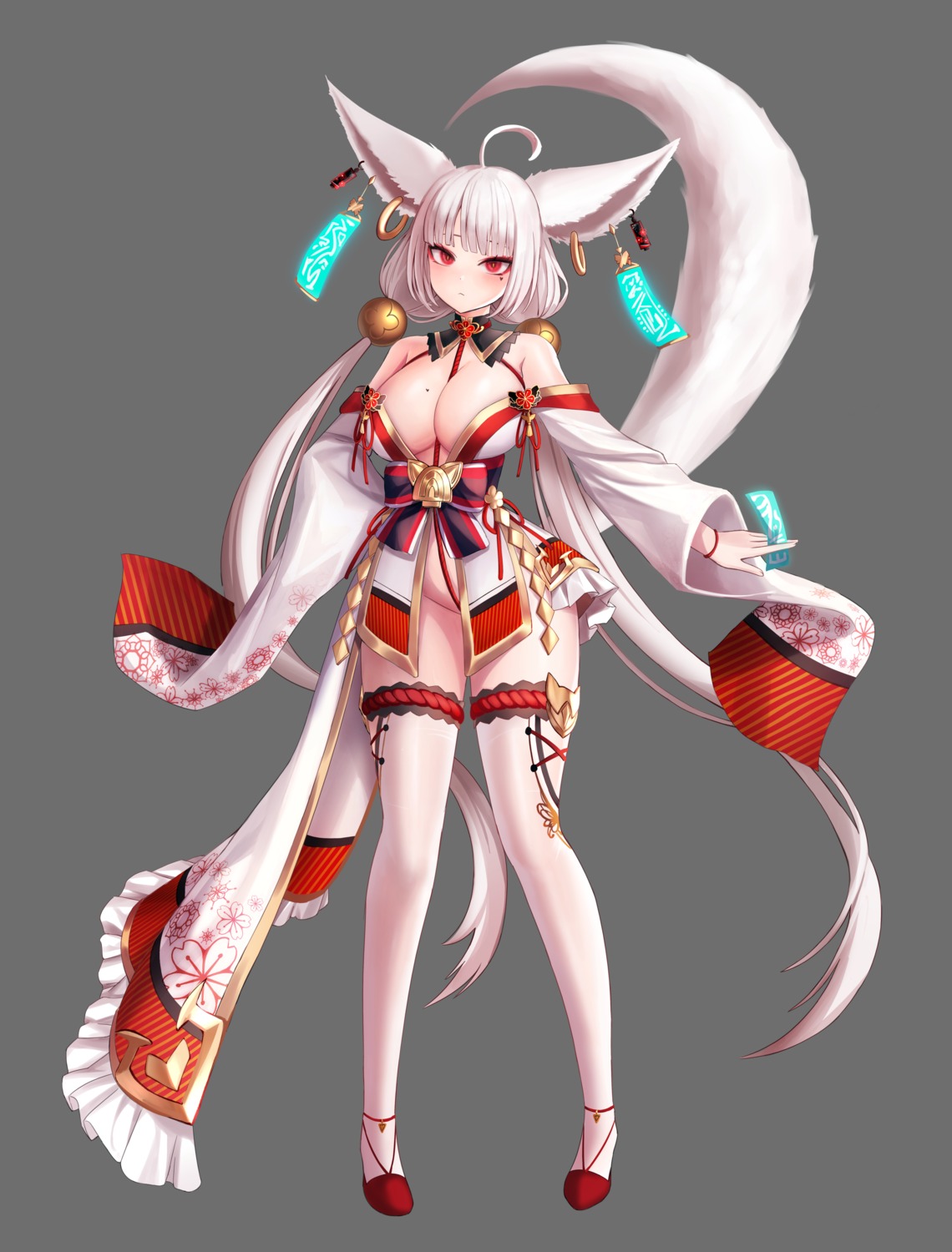 animal_ears bindong japanese_clothes no_bra nopan tail thighhighs transparent_png