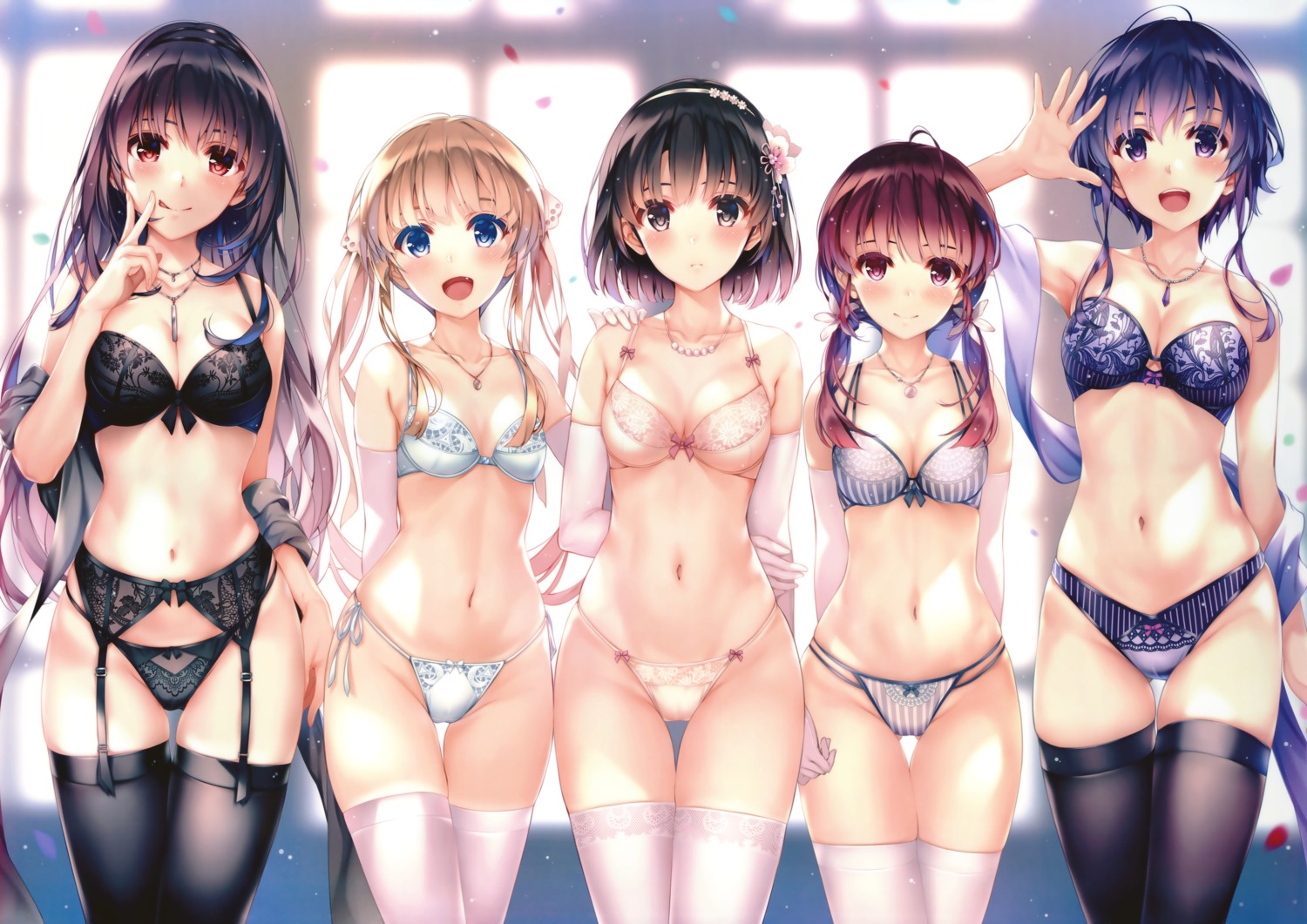 bra cameltoe cleavage garter_belt hashima_izumi hyoudou_michiru kasumigaoka_utaha katou_megumi lingerie misaki_kurehito pantsu saenai_heroine_no_sodatekata sawamura_spencer_eriri shimapan stockings string_panties thighhighs