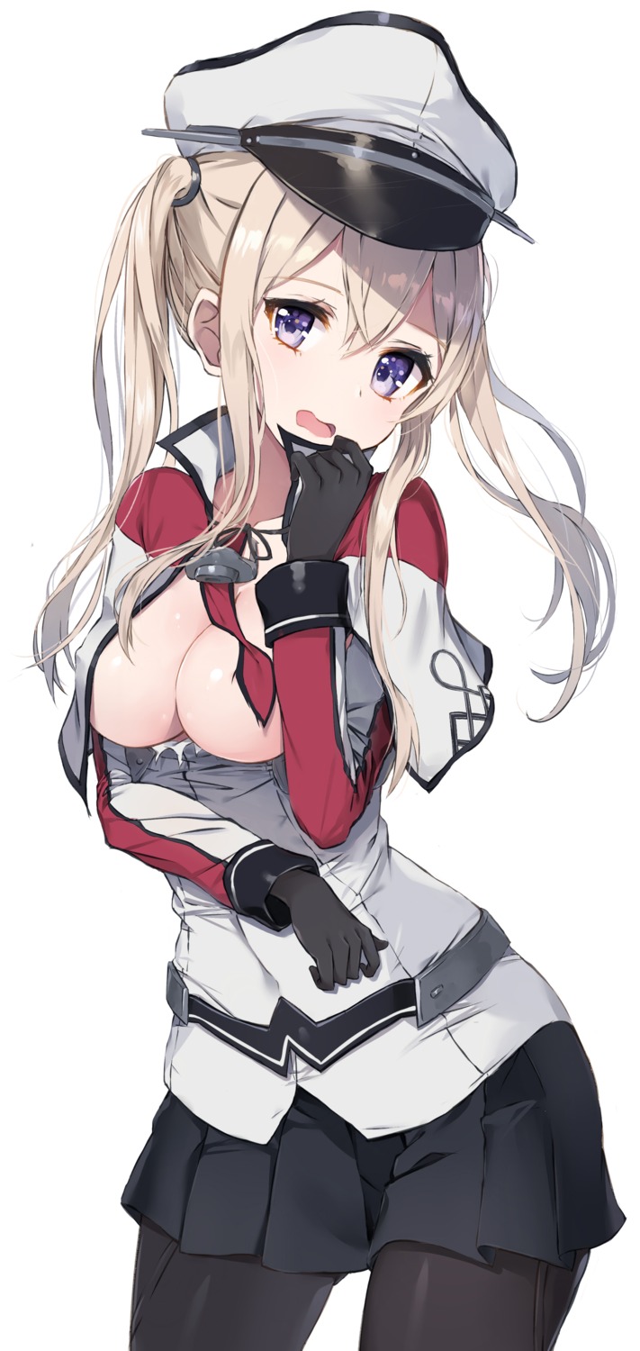 breast_hold graf_zeppelin_(kancolle) kantai_collection no_bra open_shirt pantyhose rikoma uniform