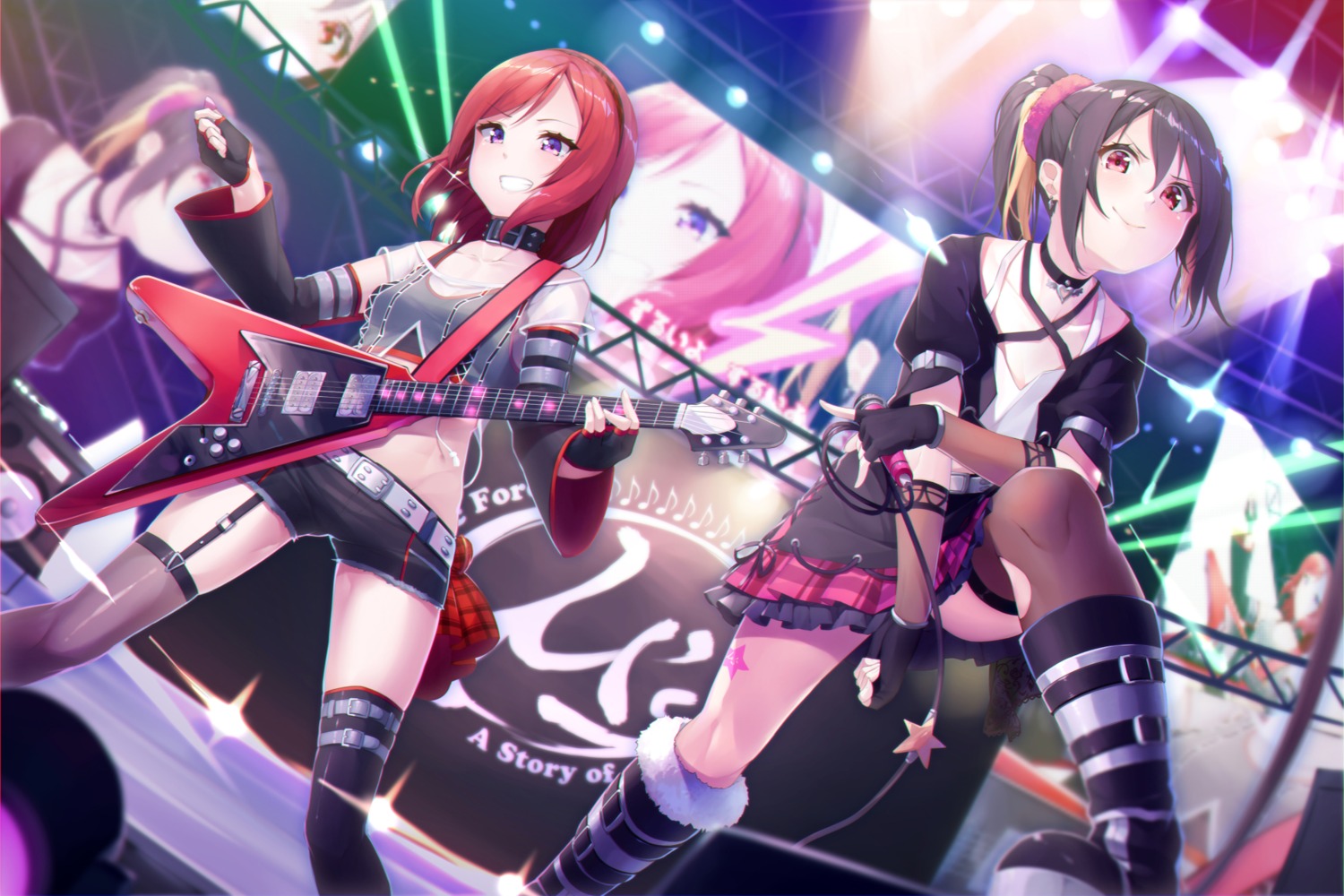 ginopi guitar love_live! nishikino_maki stockings thighhighs yazawa_nico