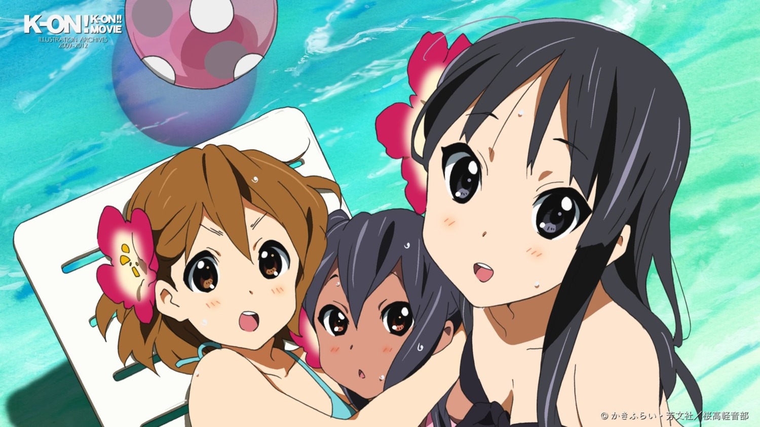 akiyama_mio bikini_top hirasawa_yui horiguchi_yukiko k-on! nakano_azusa swimsuits wallpaper wet