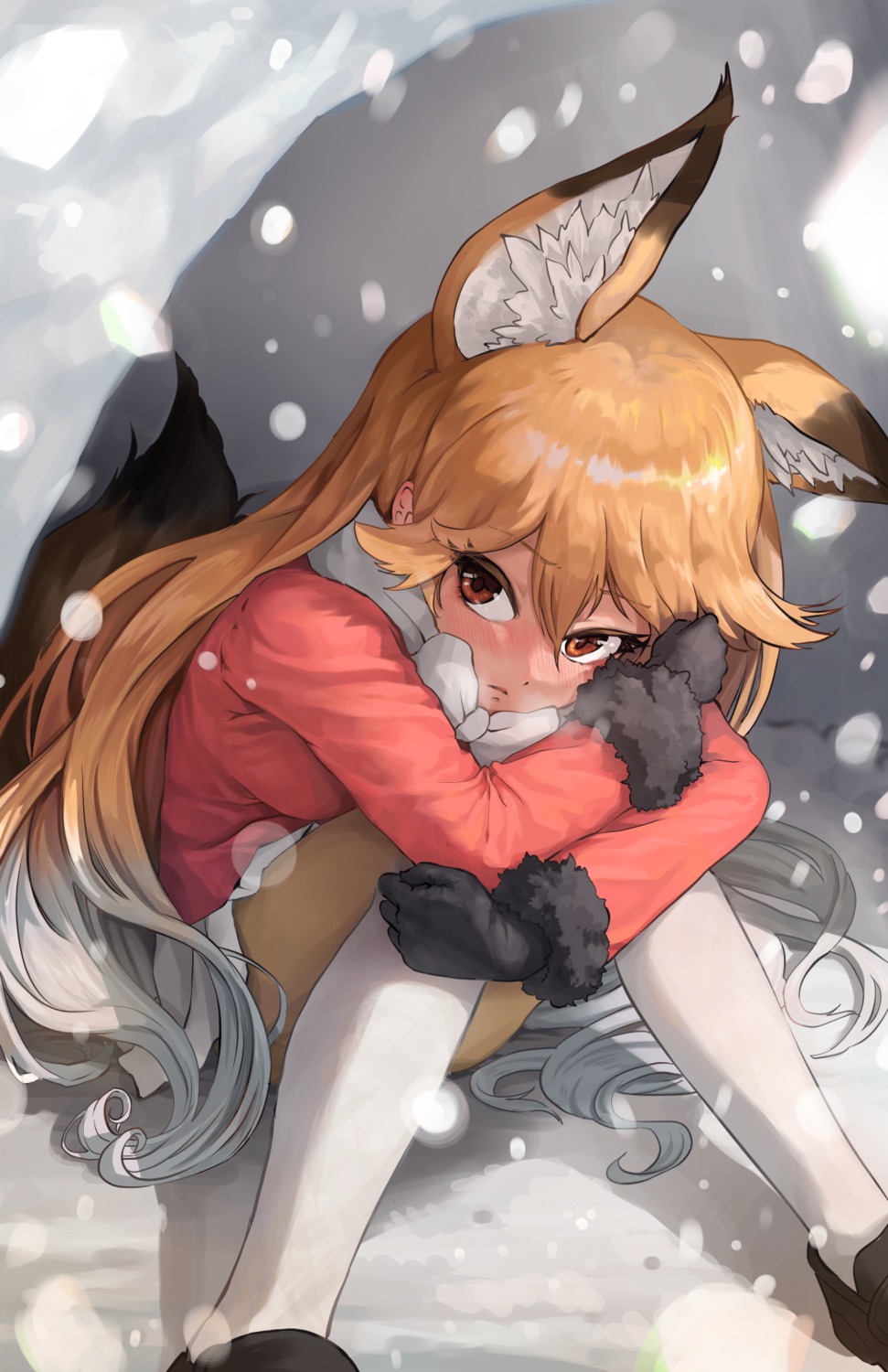 animal_ears ezo_red_fox kemono_friends kitsune melaton pantyhose skirt_lift tail