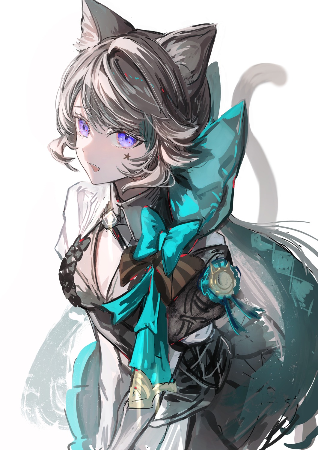 animal_ears gawako genshin_impact lynette_(genshin_impact) nekomimi sketch tail tattoo