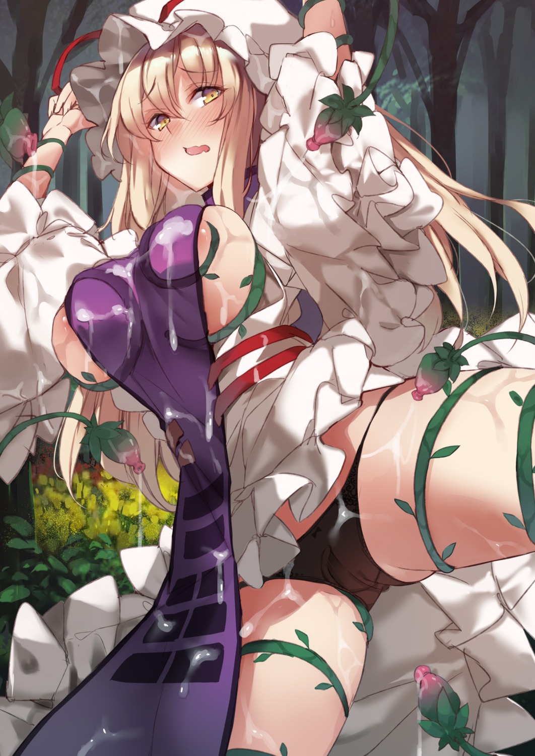 areola bondage cameltoe cum ken_(coffee_michikusa) no_bra pantsu skirt_lift tentacles touhou yakumo_yukari