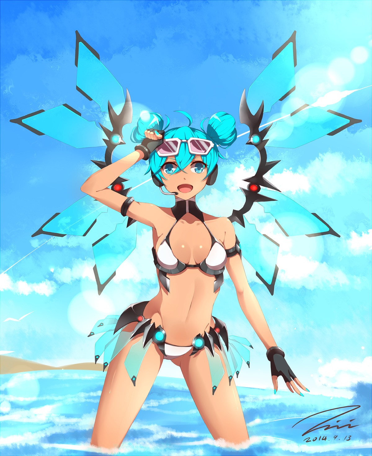 bikini cameltoe goodsmile_racing hatsune_miku headphones megane racing_miku swimsuits taizi vocaloid wet wings