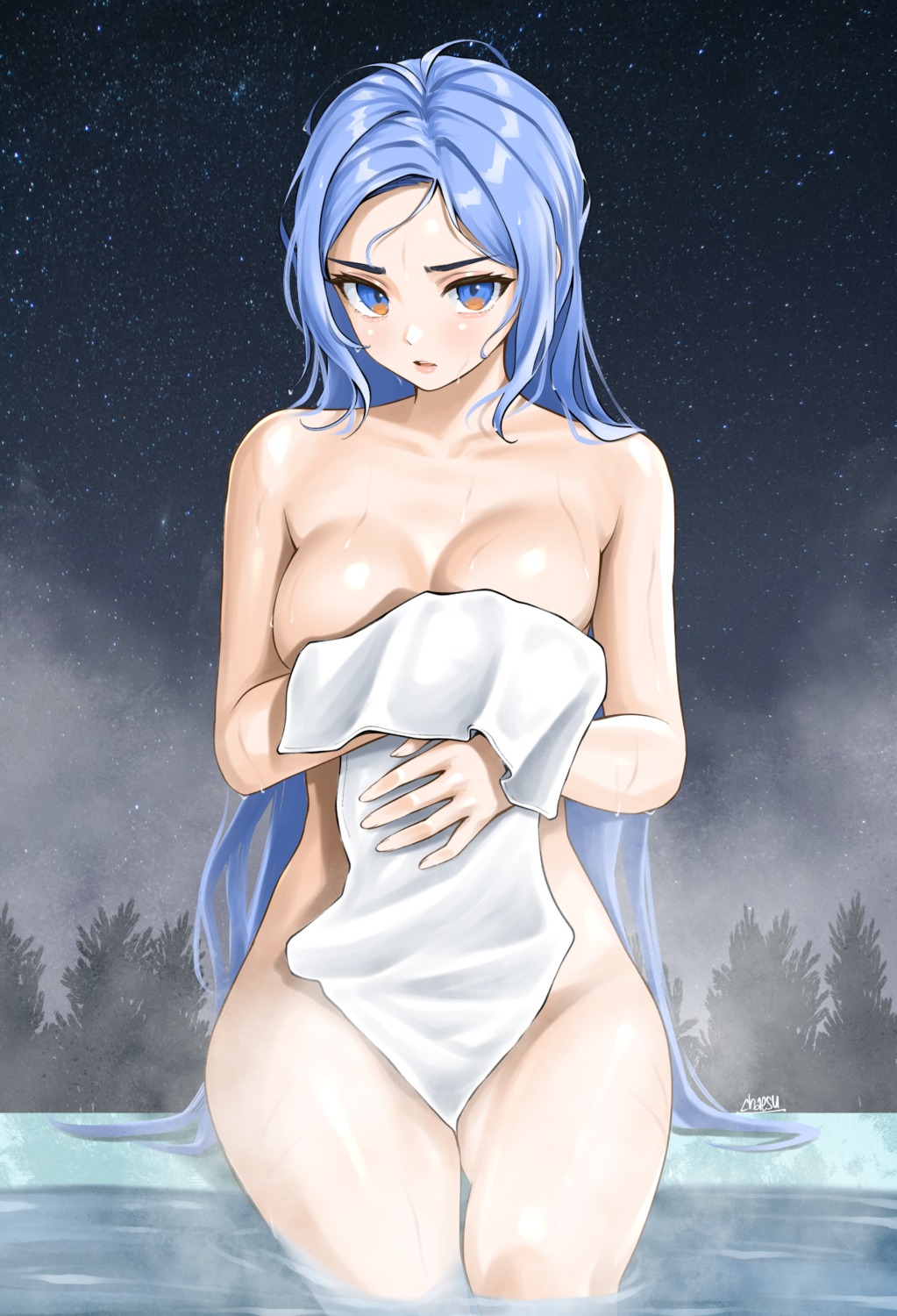 chaesu minah_(chaesu) naked onsen towel wet