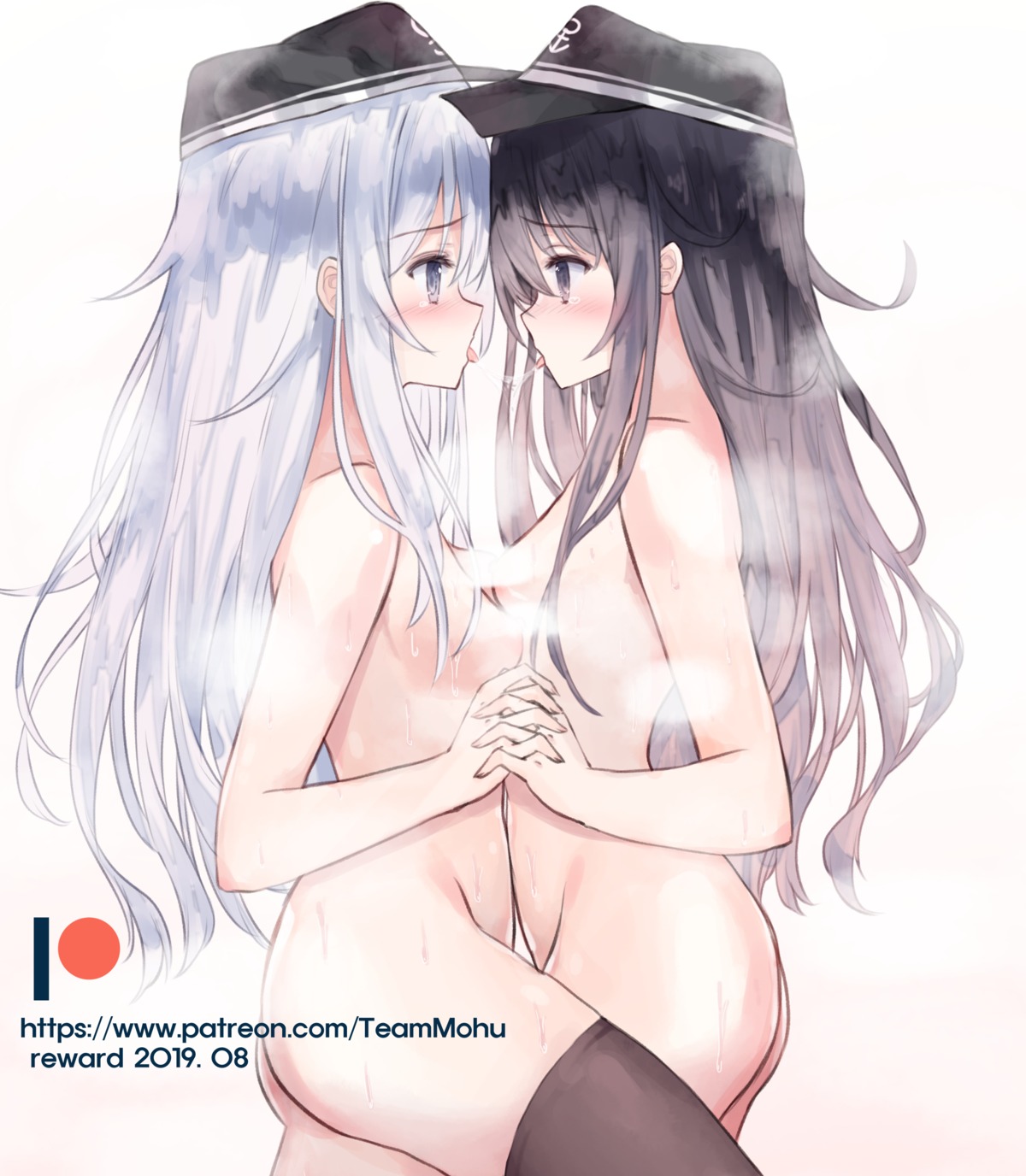 akatsuki_(kancolle) ass censored hibiki_(kancolle) kantai_collection naked tandohark thighhighs yuri