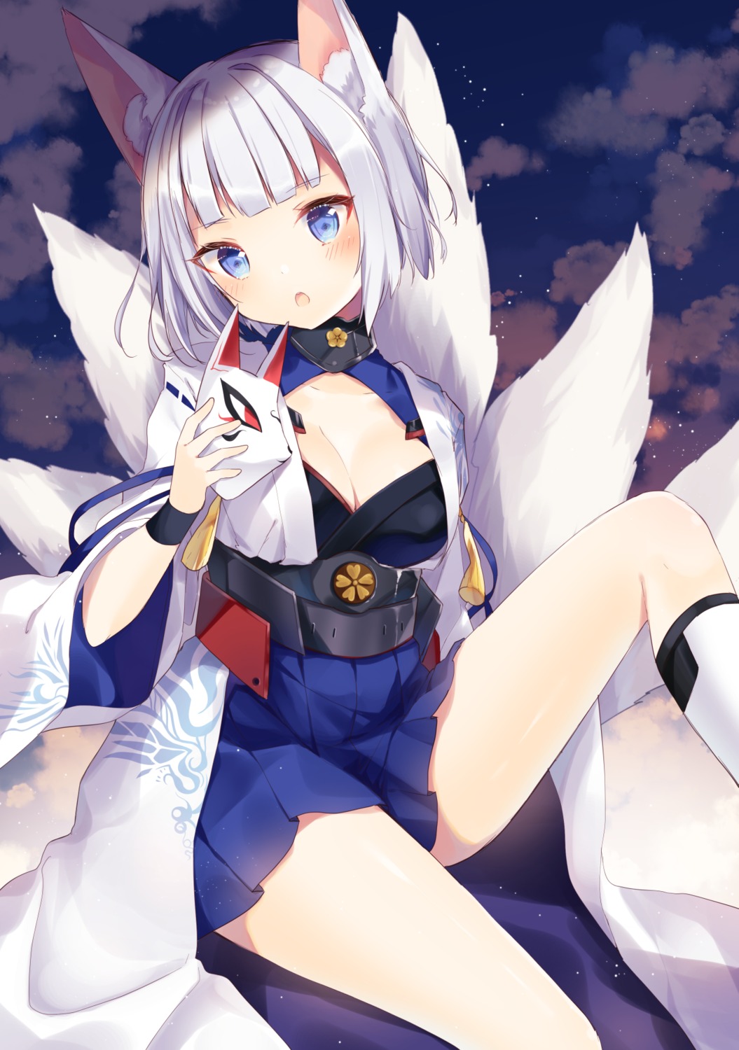 animal_ears azur_lane cleavage kaga_(azur_lane) kitsune shiino_sera tail