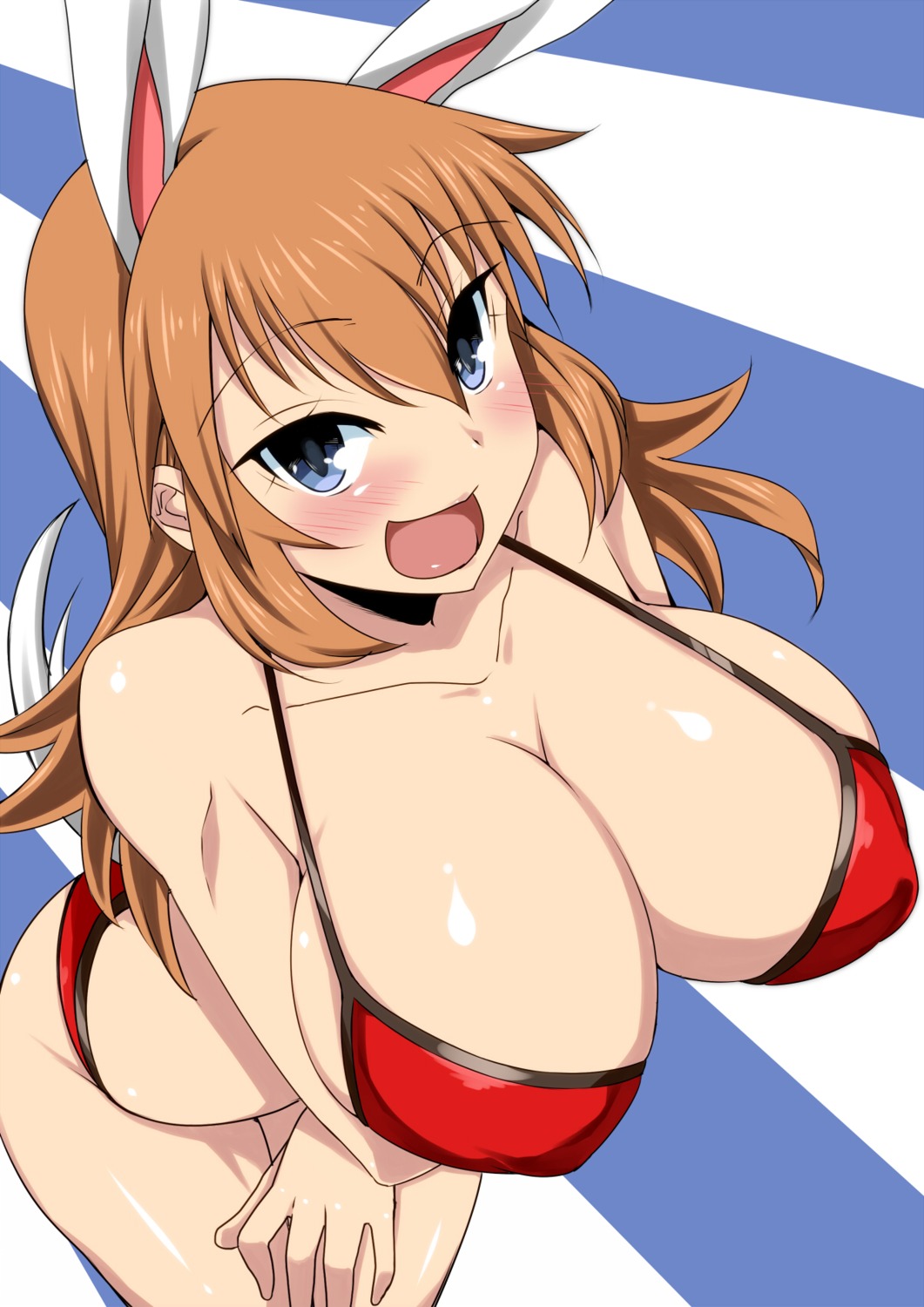 animal_ears bikini breast_hold bunny_ears charlotte_e_yeager cleavage maruttona strike_witches swimsuits tail