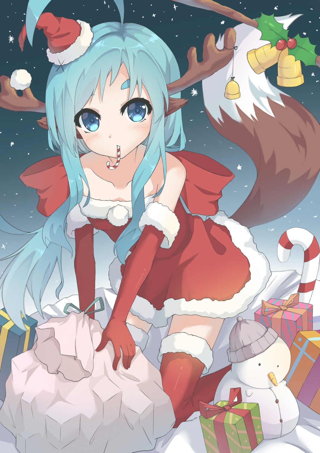 animal_ears christmas dress horns l4no-shiro shiro_sakamachi tail thighhighs