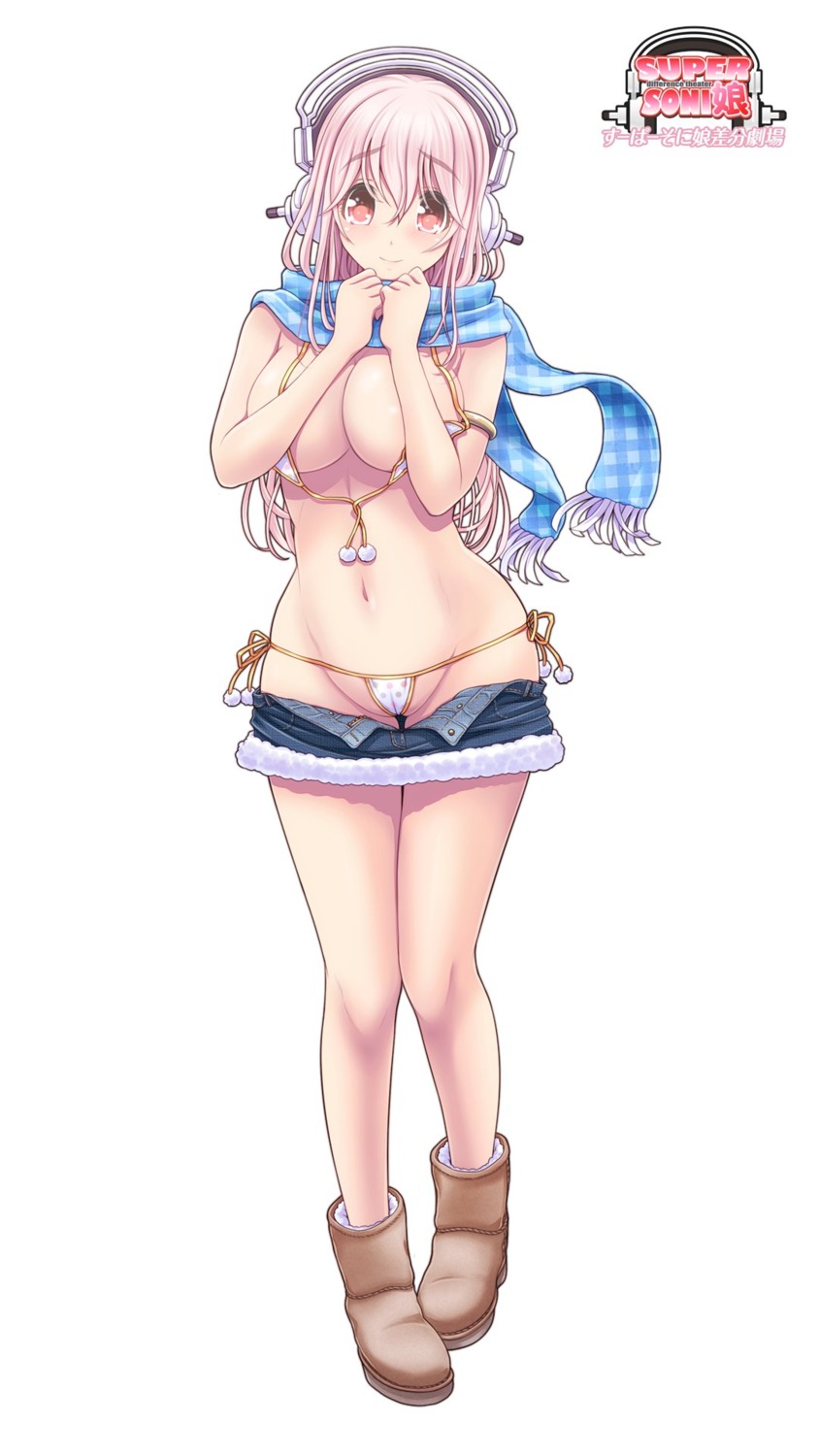 bikini breast_hold breasts cameltoe headphones mag_kan sonico super_sonico swimsuits thong v-mag wardrobe_malfunction