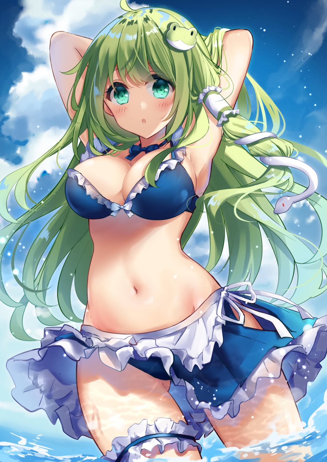 bikini cleavage garter kisaragi_yuri kochiya_sanae swimsuits touhou wet