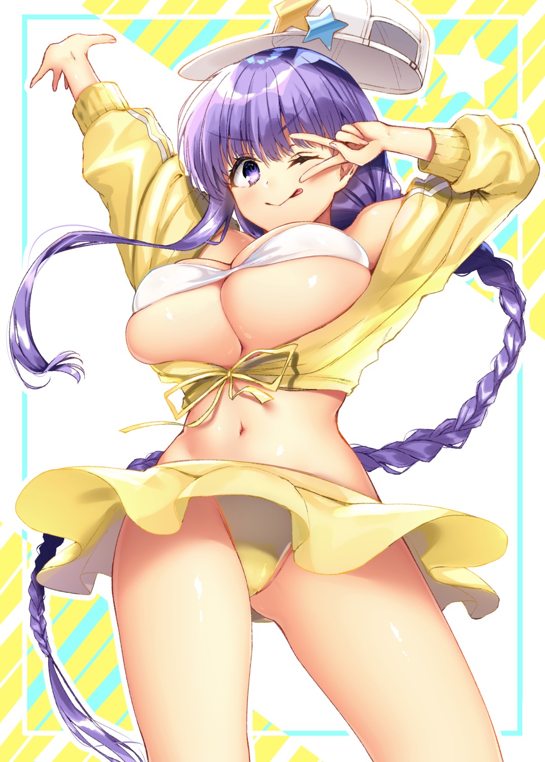 bb_(fate/extra_ccc) bikini fate/grand_order jiiwara open_shirt skirt_lift swimsuits underboob