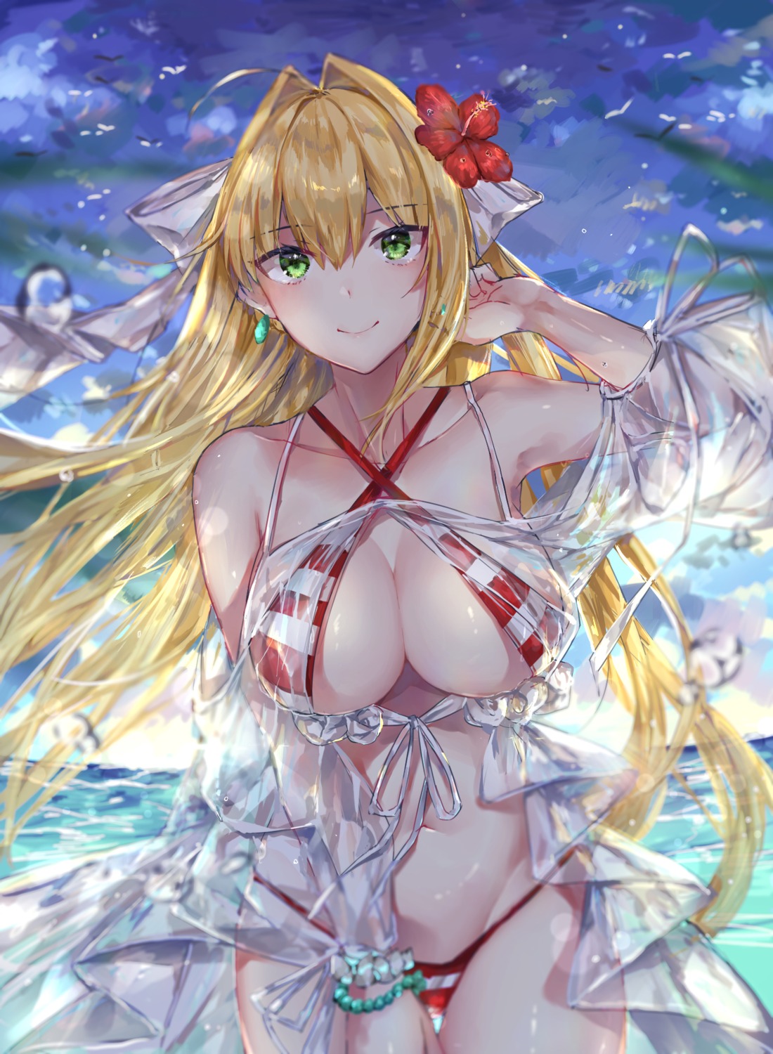 bikini fate/grand_order hitomin_(ksws7544) saber_extra see_through swimsuits