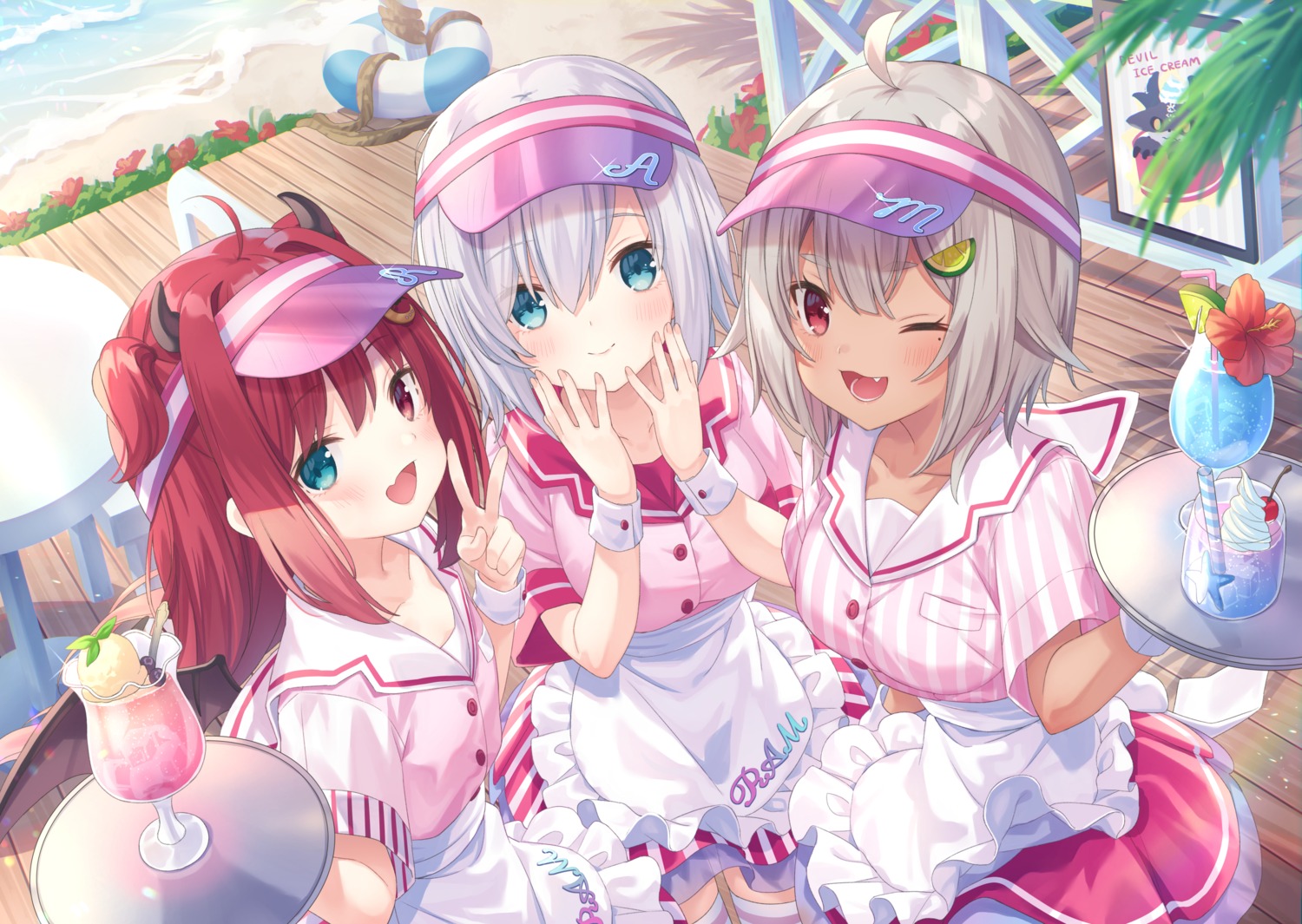 ars_almal hayama_marin heterochromia horns jimmy nijisanji waitress yuzuki_roa