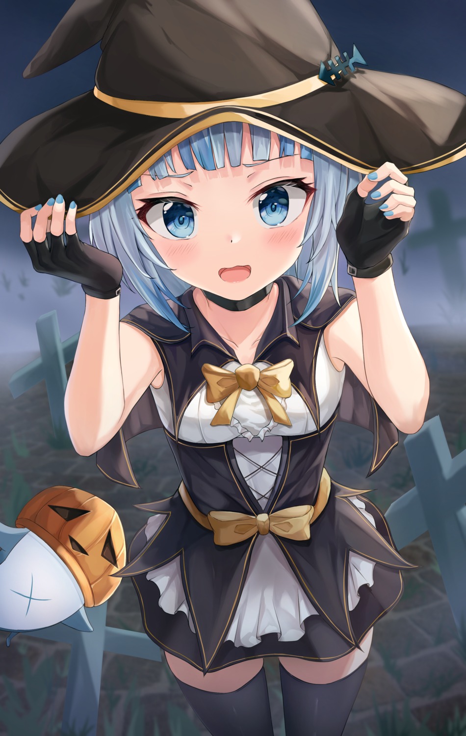 gawr_gura halloween hololive hololive_english thighhighs witch zeroillya