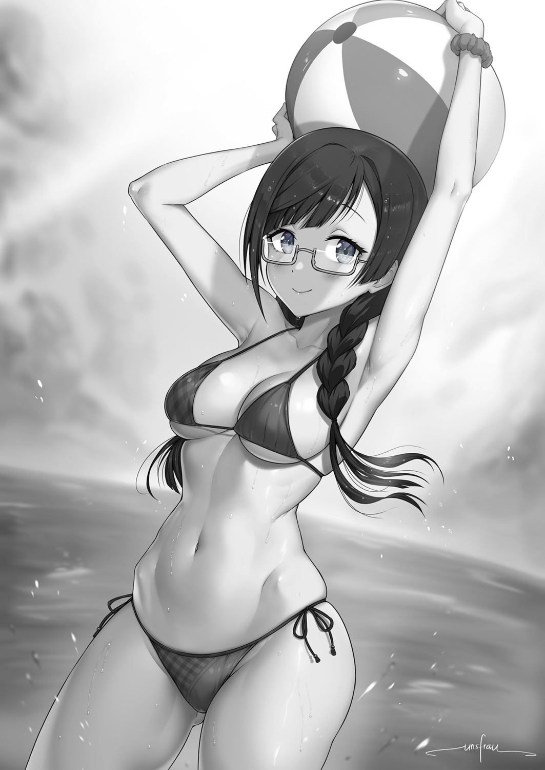 bikini love_live!_nijigasaki_high_school_idol_club megane monochrome swimsuits unsfrau yuuki_setsuna