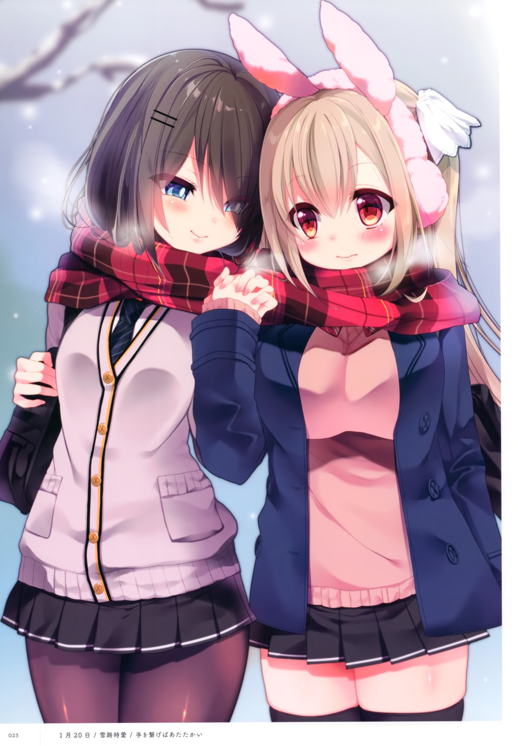 animal_ears bunny_ears pantyhose seifuku sweater tagme thighhighs yuri