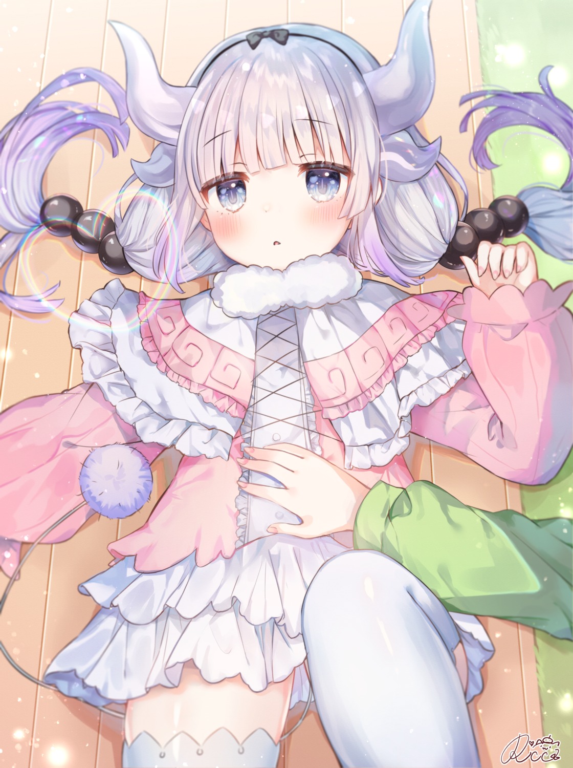 dress horns kanna_kamui kobayashi-san_chi_no_maid_dragon loli pantsu rukako saikawa_riko tail thighhighs