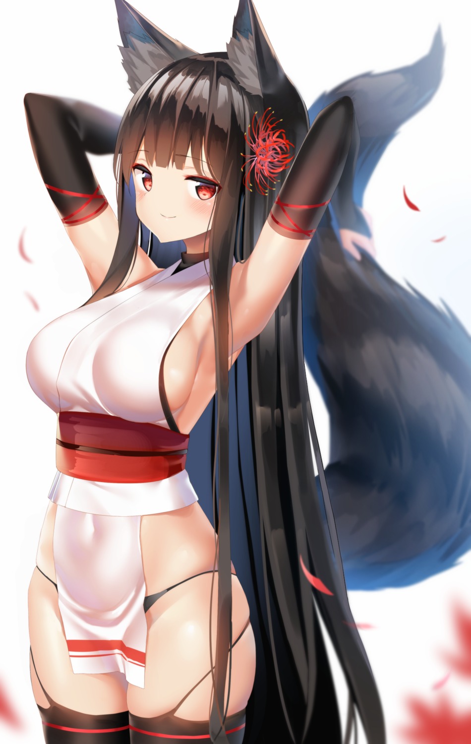 animal_ears japanese_clothes kitsune kurotobi_rarumu no_bra pantsu stockings tail thighhighs