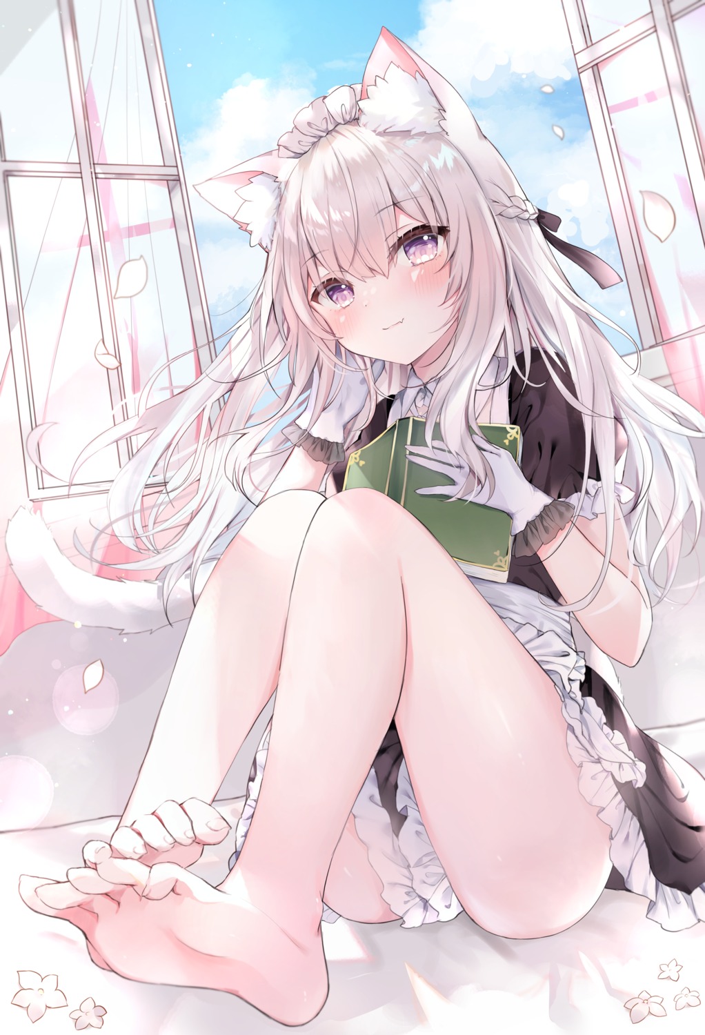 animal_ears feet maid nekomimi rukako skirt_lift tail